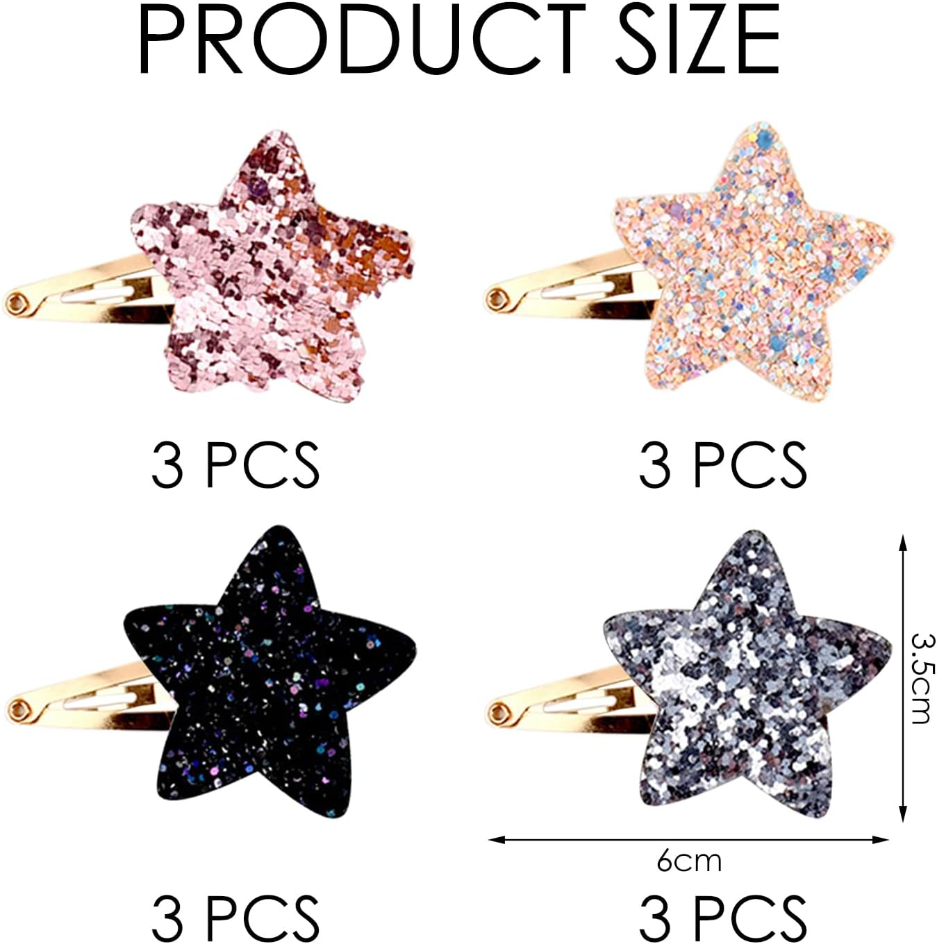 Pack of 12 Star Hair Clips, Shiny Kids Hair Clips, Cute Simple Hair Clips, Y2K Style Hair Clips, Hairstyle Decoration Hair Clips image number 1