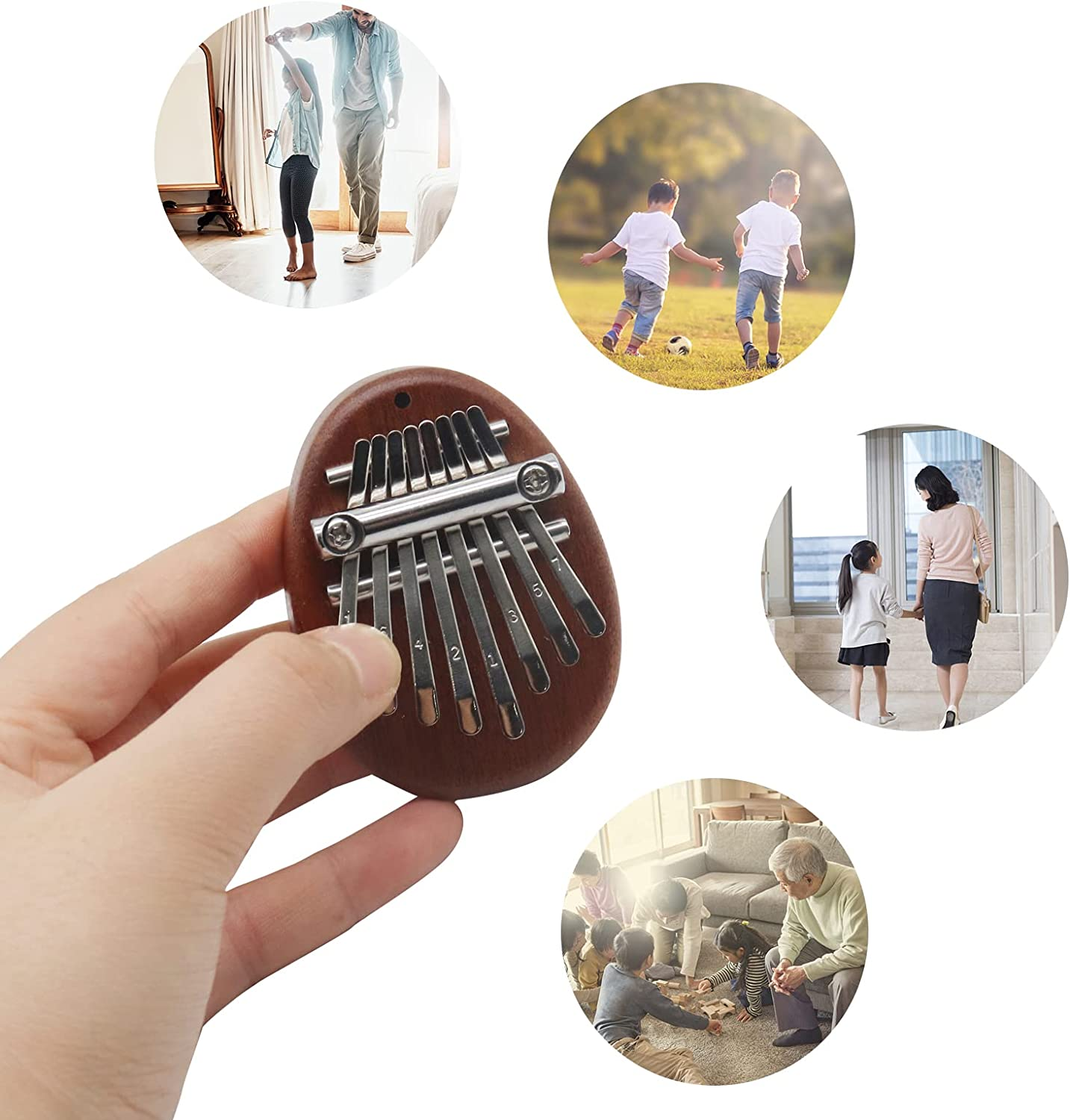 8 Key Mini Kalimba Worthplanet Mini Thumb Piano Portable Wooden Finger Piano with Black Lanyard Musical Instrument for Kids Adult Beginners W150011 (Teardrop-Shaped) image number 2