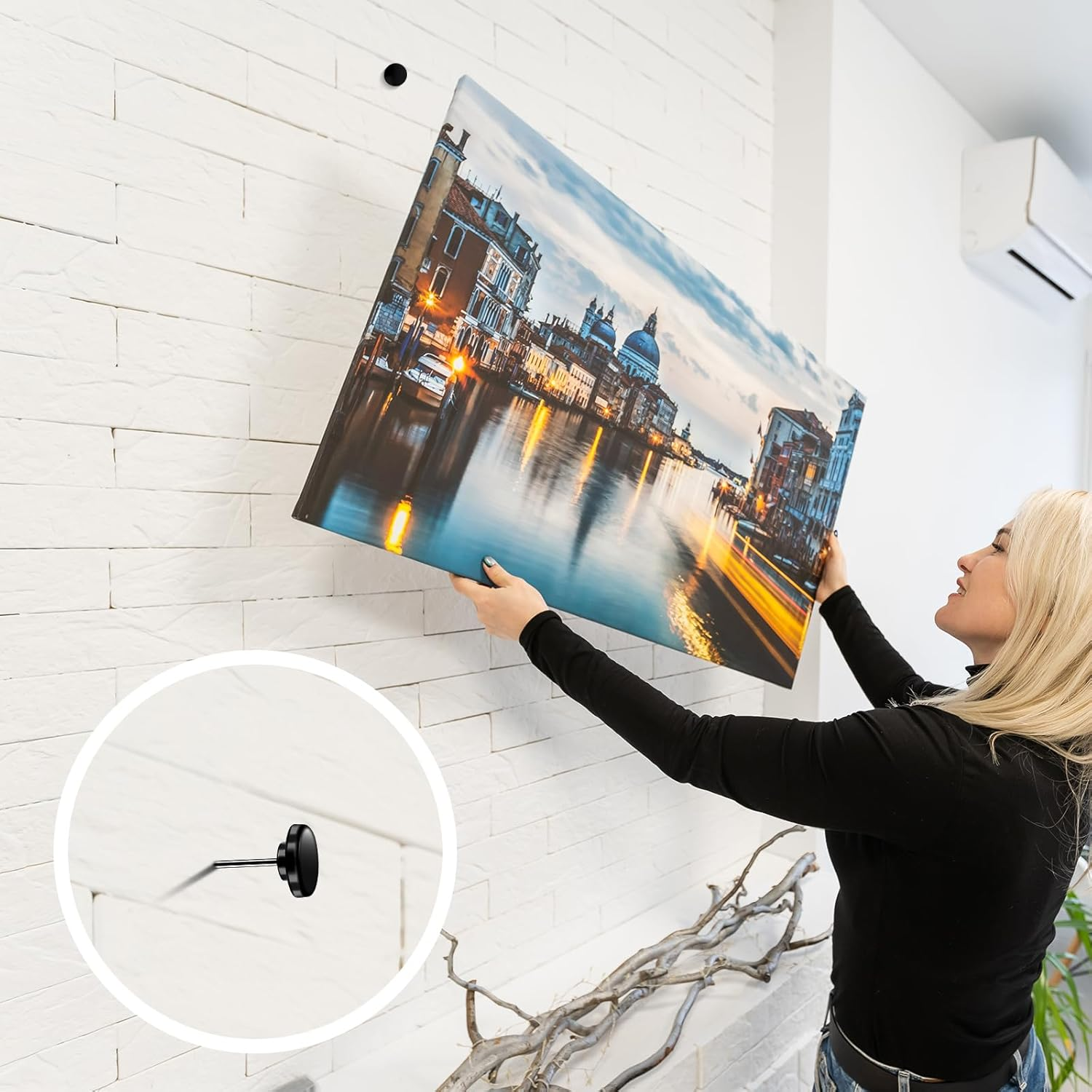 30Pcs Push Pins, Metal Thumb Tacks for Picture Photo Hanging Flat Thumbtacks Small Wall Tacks Decorative Wall Pins for Cork Board Bulletin Maps Posters Home Office Display (Black)