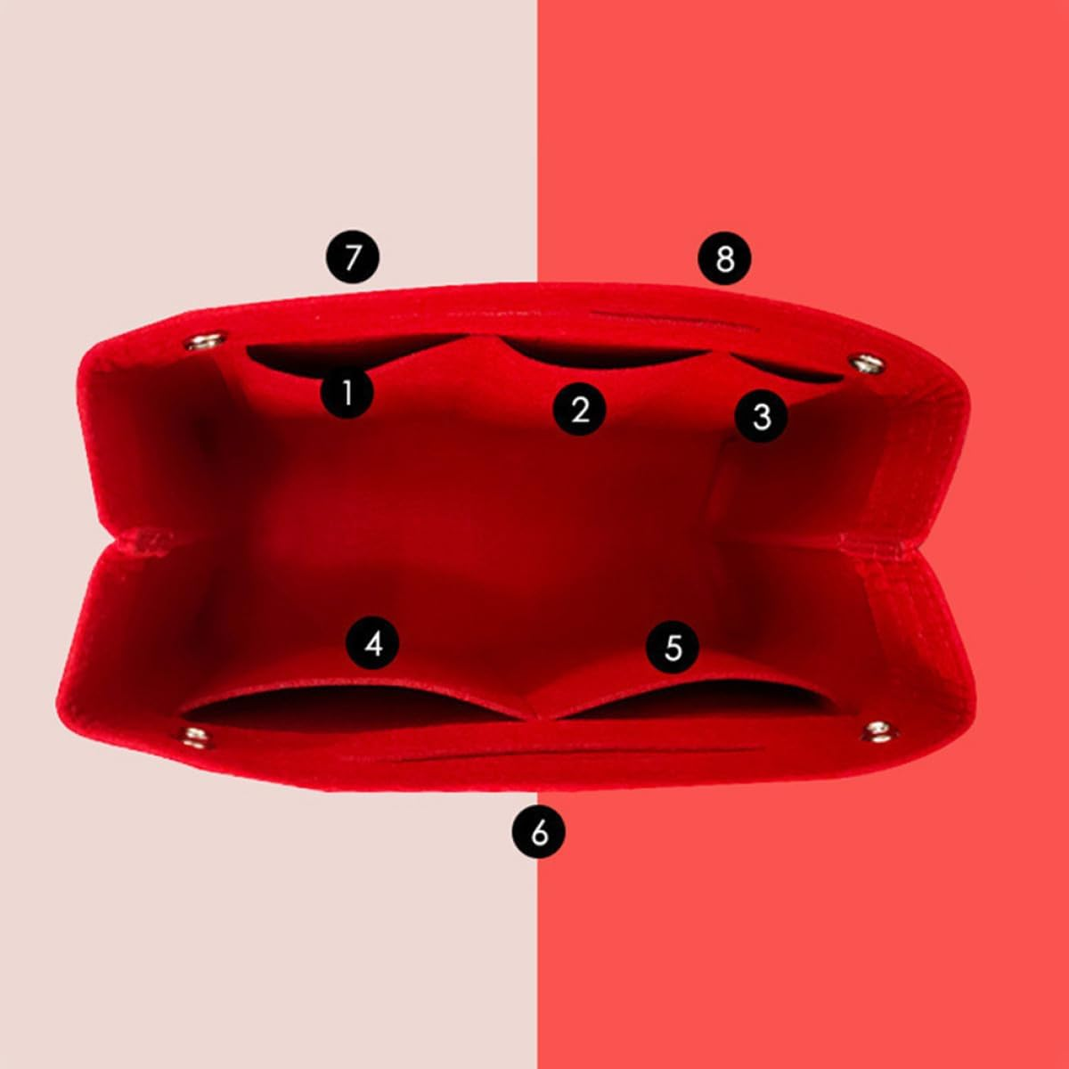 Ibasenice Large Capacity Purse Organizer Insert Felt Bag Organizer Tote Handbag Insert Multi-Compartment Liner Red 24X15X8Cm image number 4