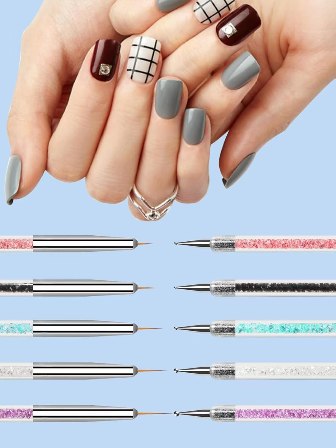 ZEOHBETY Nail Art Brushes, 5Pcs Nail Art Liner Brushes, Dotting Pen Tools, Nail Art Design Brush Set for Long Lines, Thin Details, Fine Drawing, Sizes 5/8/12/15/20Mm - Nail Sculpture Pen image number 3