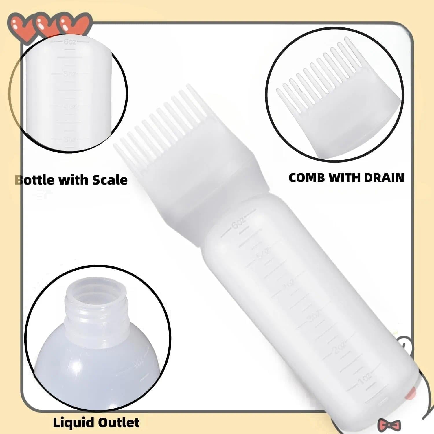 Root Comb Applicator Bottle, Plastic Hair Dye Applicator Bottle with Graduated Scale for Oil, Squeeze Applicator for Easy Scalp Application, Compatible with Various Hair Care Products - Haheihei image number 5
