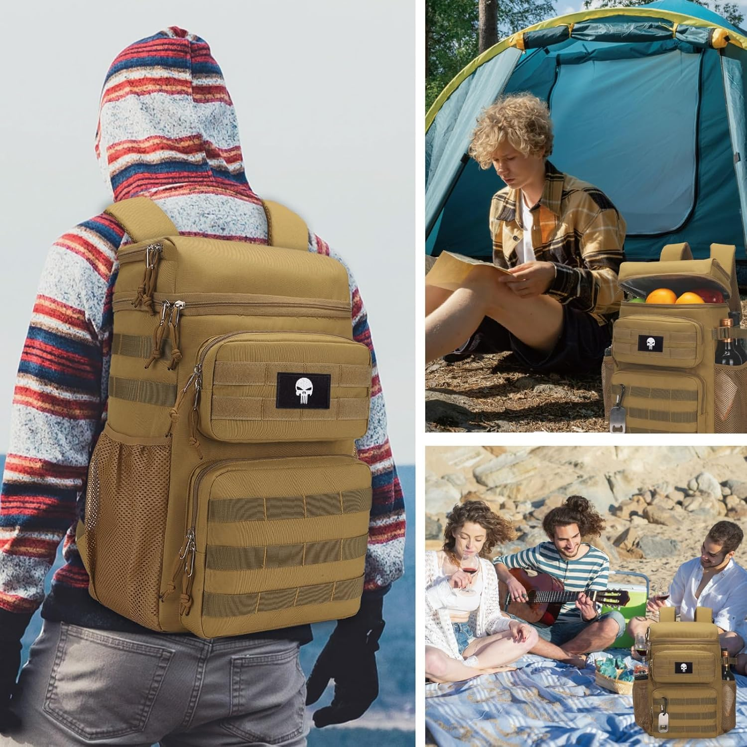 Tactical Backpack Cooler,Soft Lightweight Leakproof Cooler Backpack,Insulated Cooler Bag,Portable Soft Cooler Bag Waterproof for Beach, Travel, Camping, Picnic, Hiking - Camo Black image number 6