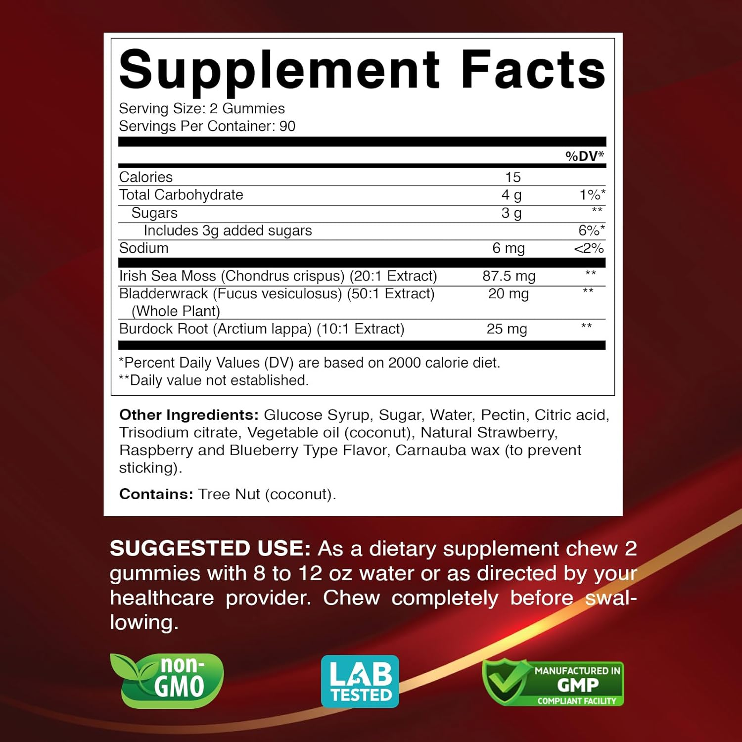 Vitabod Irish Sea Moss Gummies - 3000 Mg - 180 Vegan Gummies - Made with Bladderwrack & Burdock Root - Seamoss Supplement for Thyroid, Energy, Immune Support image number 5