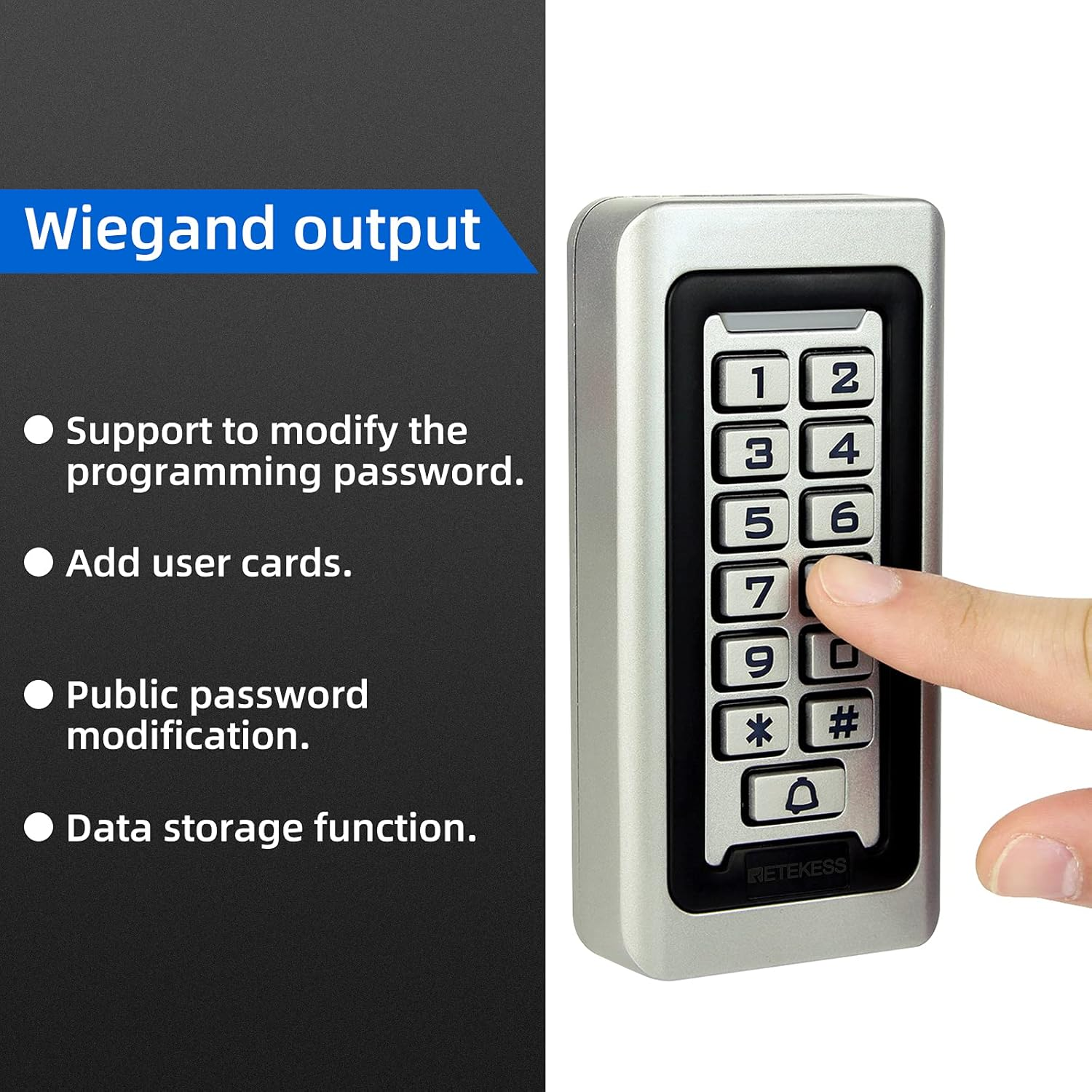 Retekess Access Control Keypad Door Keypad Outdoor Waterproof IP68 Metal Case RFID 125Khz Keypad Single Door Stand-Alone with 2000 Users for Outdoor and Indoor Wiegand 26 Bit I/O (Silver) image number 5