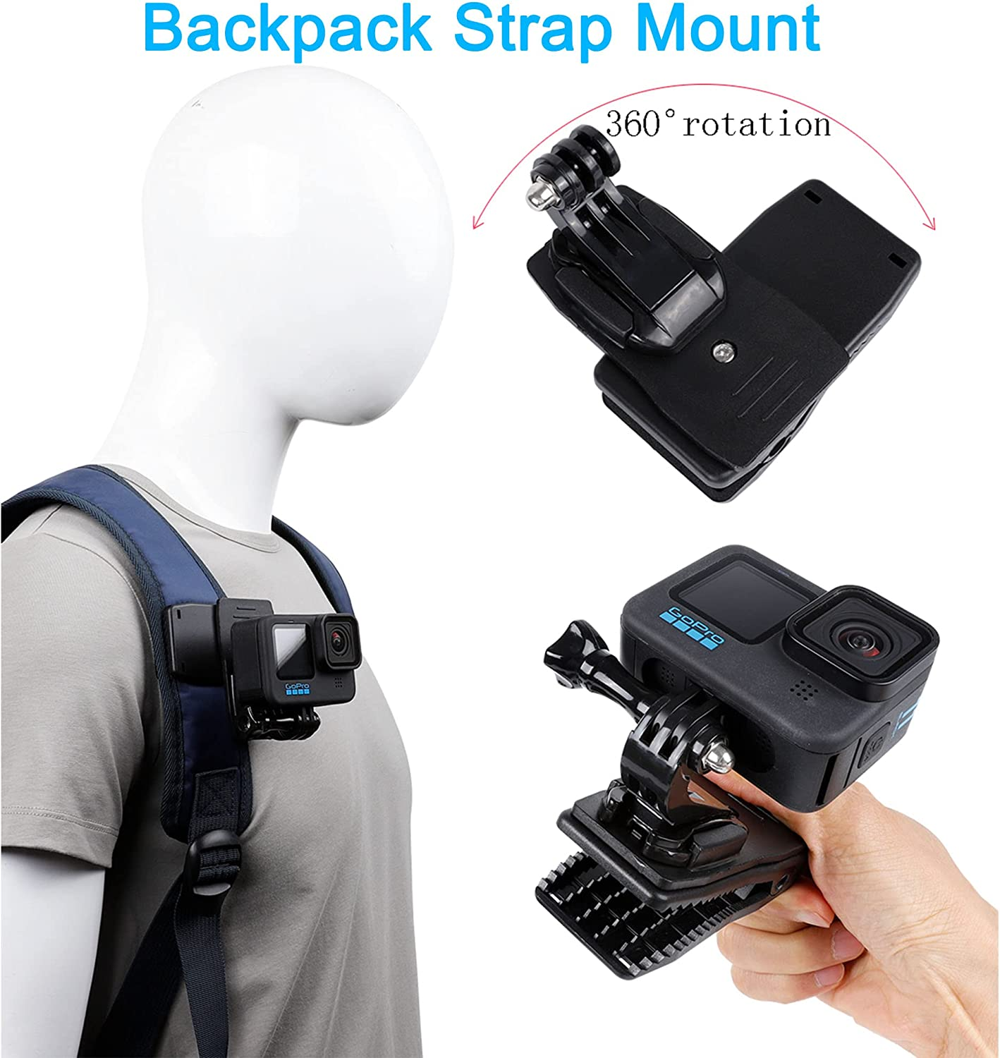 Accessories Set for Gopro Hero 11/10/9/8/7/6/5/4,New Quick Release Head Strap Mount + Chest Mount Harness + Backpack Clip Holder + 360&deg;Rotating Wrist Strap image number 5