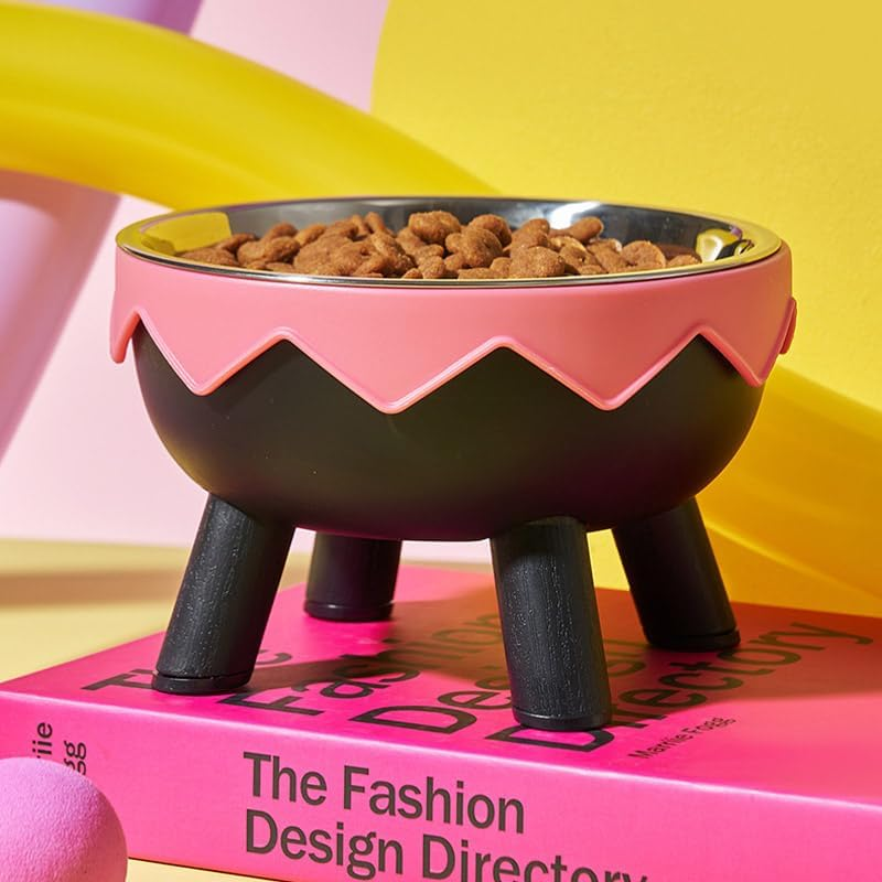 AIMALL Raised Eggshell Pet Bowl for Cats and Small Dogs &ndash; 5.6In Elevated Macaron Colour Stainless Steel Feeding Bowl with Neck Protection and Non-Slip Base image number 5