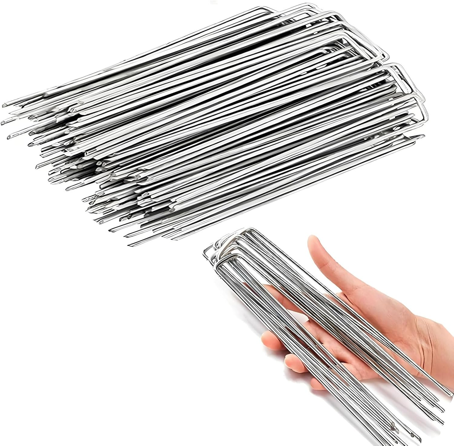 MYTOAU 100 PCS Landscape Staples Garden Stakes,U Shaped Galvanized Pins 4 Inch Heavy Duty Galvanized Garden Staple Tent Pegs for Fences,Lawns,Weed Barriers,Landscape Fabrics,Netting, Irrigation Hose image number 4