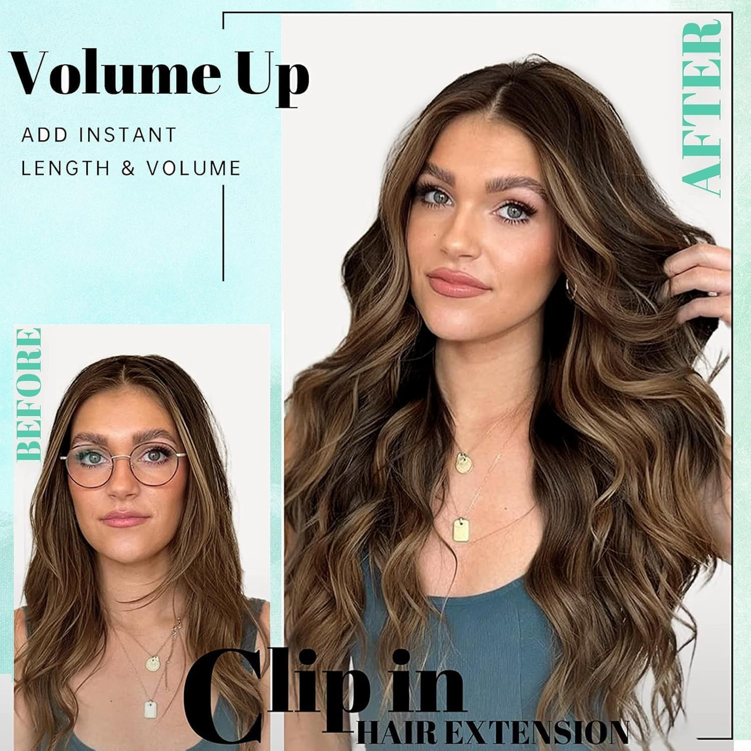 Creamily Brown Clip in Hair Extensions, 4Pcs Clip in Hair Extensions, 24 Inches Synthetic Curly in Hair Extension (Color: Honey Blonde Mixed Light Brown) image number 2