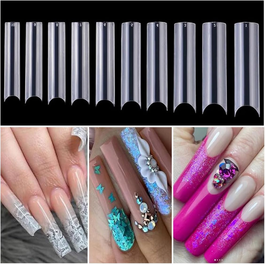 200 Pcs Clear Nail Tips Long Straight Square Nail Tips for Nail Salons and DIY Nail Salon (Clear, 1Pc) image number 4