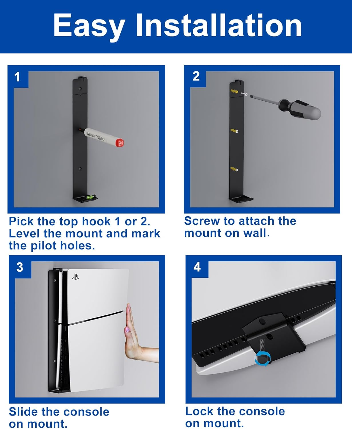 ALIENERGY PS5 Wall Mount for Playstation 5 Console - Sleek Hidden Design for Mounting near or behind TV, 2 Controller & Headset Holders Included (PS5 Slim) image number 6