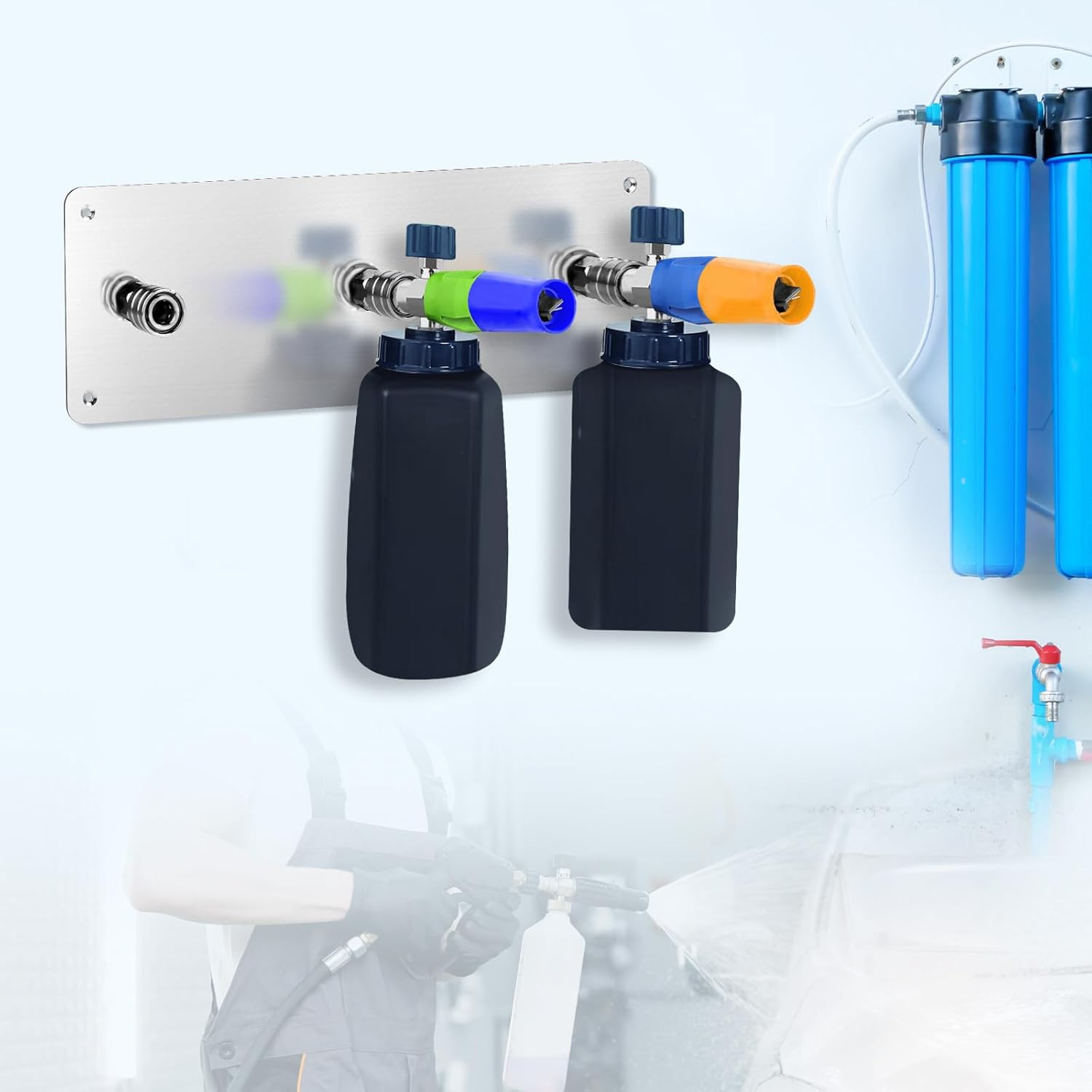 Pressure Washer Foam Cannon Holder, Stainless Steel Pressure Washer Nozzle Tip Holder for 1/4" Interface Wall-Mounted Pressure Washer Tool Holder Pressure Washer Accessories Storage