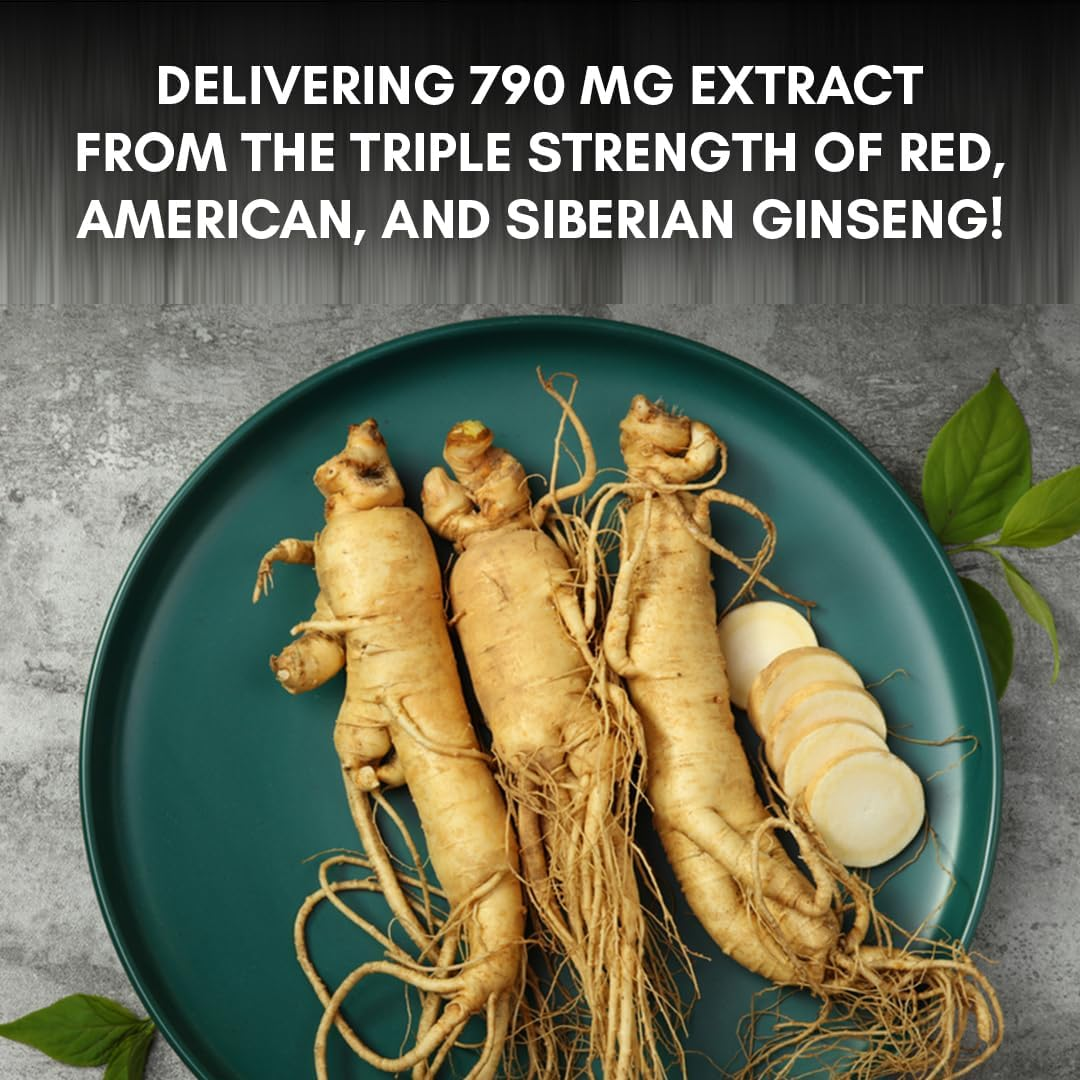 Pure Nutrition Triple Ginseng - Unique and Effective Combination of Red Ginseng, American Ginseng and Siberian Ginseng. 790Mg per Capsule | 60 Veg Caps Pack image number 3