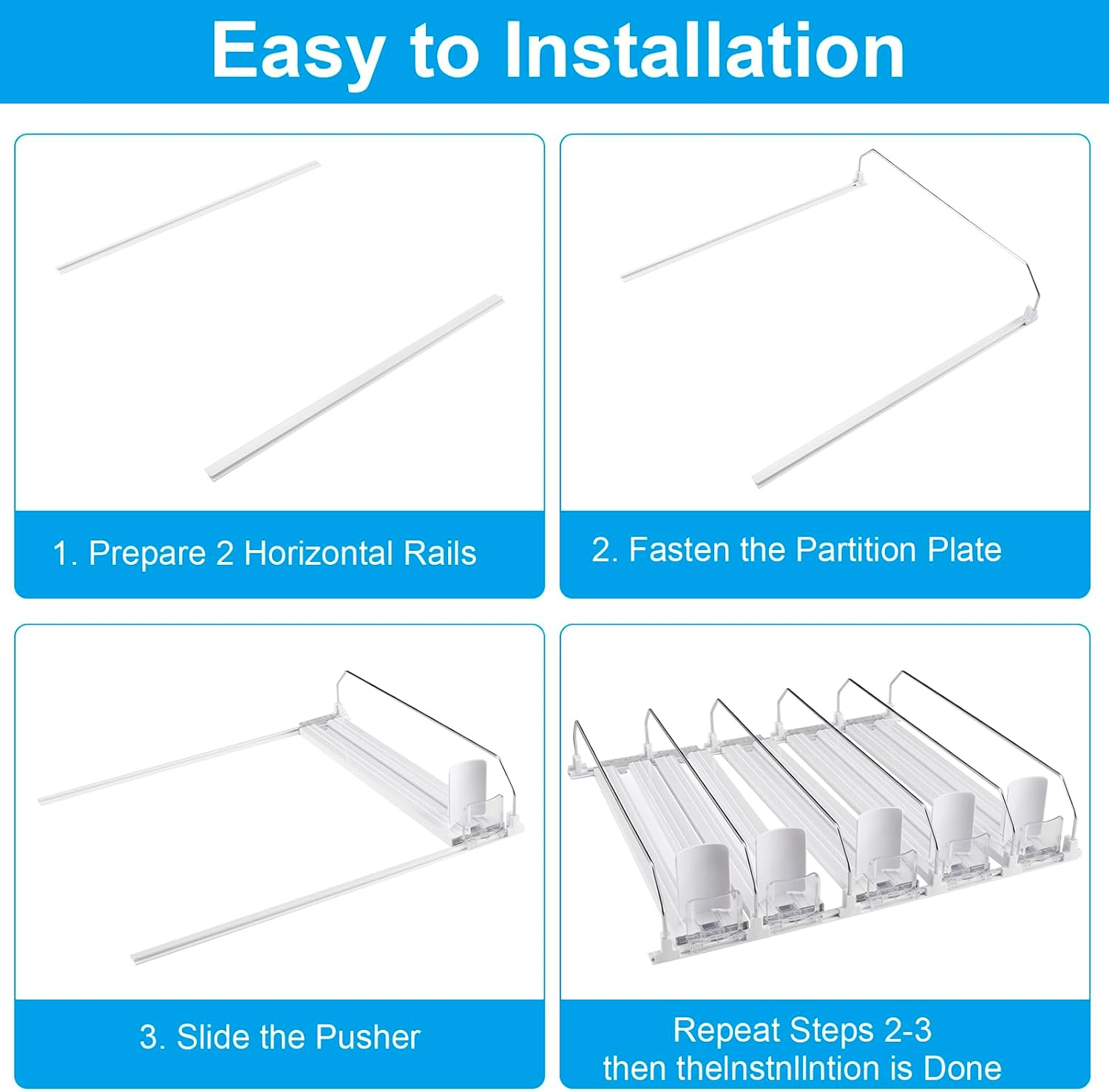 Can Dispenser for Refrigerator - Automatic Pusher Glide, Fridge Bottle Rack Drink Organizer, Self-Pushing Width Adjustable Beverage Storage Holds up to 20-25 Cans (L) image number 4