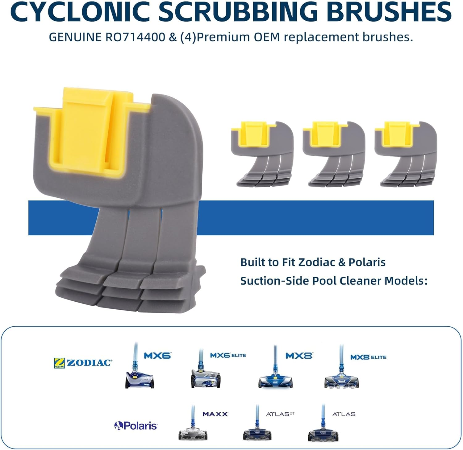 4-Pack Parts Srubbing Brushes R0714400 Compatible with Replace Dirty or Worn Brushes for Zodiac MX6, MX6 Elite, MX8, and MX8 Elite, Also Polaris MAXX, Atlas, and Atlas XT image number 3