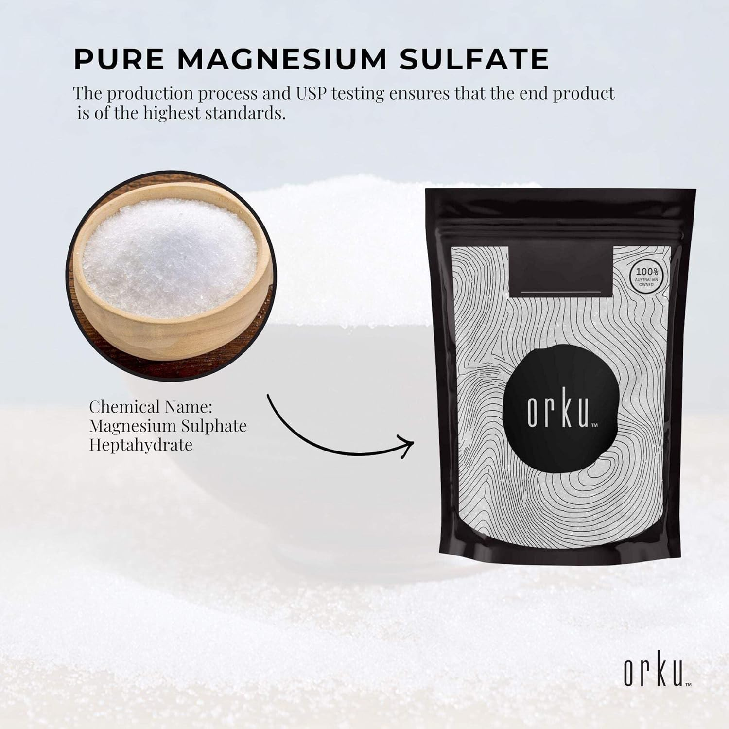Orku 1Kg Epsom Salt - USP Grade Magnesium Sulfate Body Bath Salts image number 5