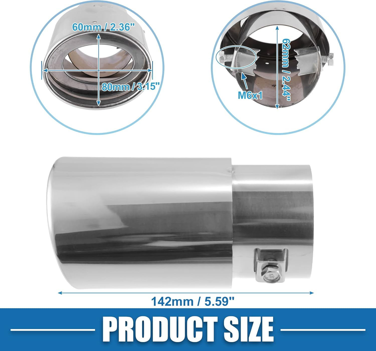 X AUTOHAUX Car Exhaust Tip Pipe Straight Shaped Applicable Diameter 2.44" Universal Exhaust Pipe Muffler Tip Tailpipe Bolt-On Metal Silver Tone image number 5