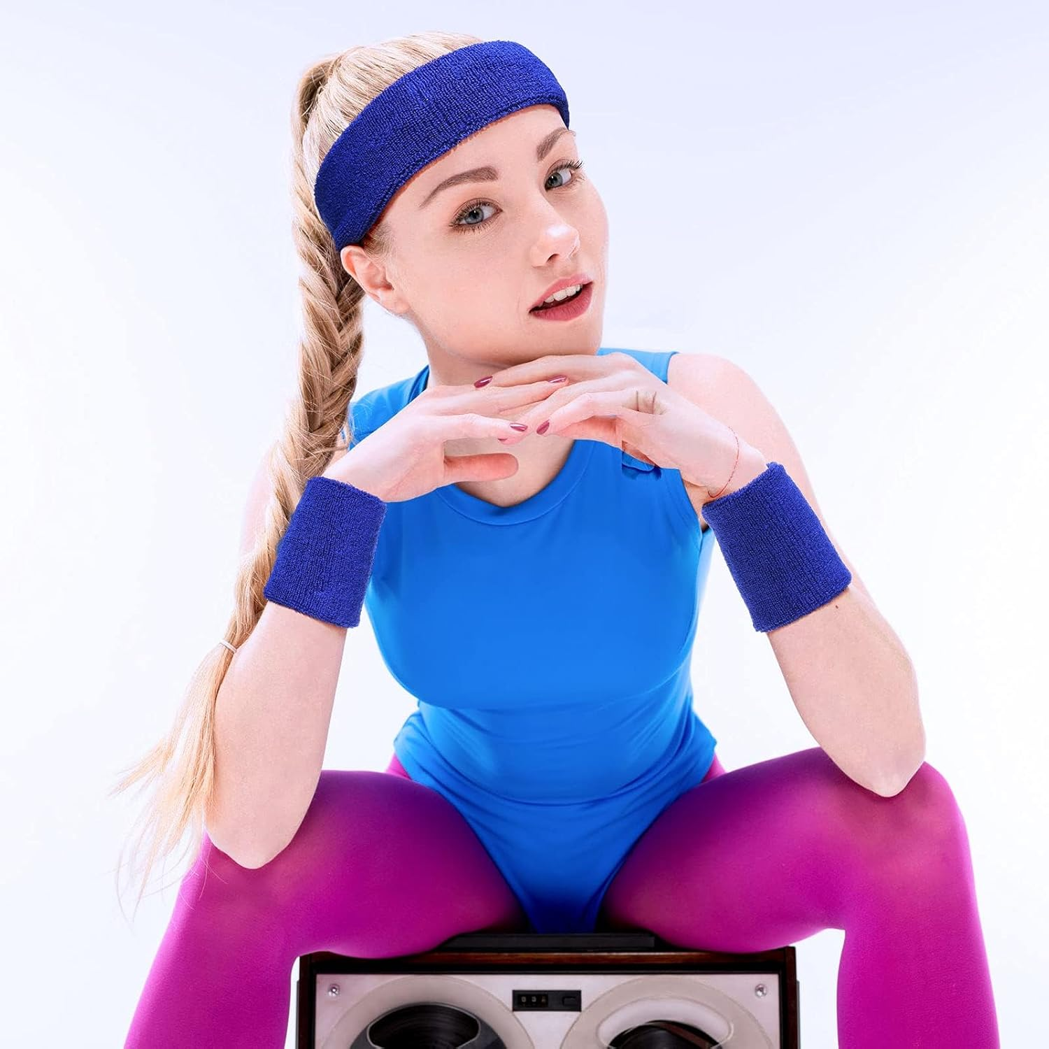 8 Sets 80S Neon Sweatband Set, Band and Wristband Sports Neon Headbands Exercise Sweatbands Gym Wristbands for Men Women Sports Activities (8 Colors)