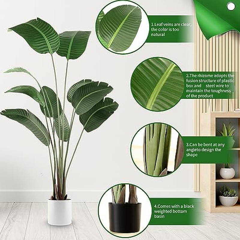 Artificial Bird of Paradise Plam Tree 5.2 FT Tall Fake Tropical Palm Plant with 10 Trunks in Pot for Modern Home D&eacute;cor Office Living Indoor（Contain Plastic Planter Pot