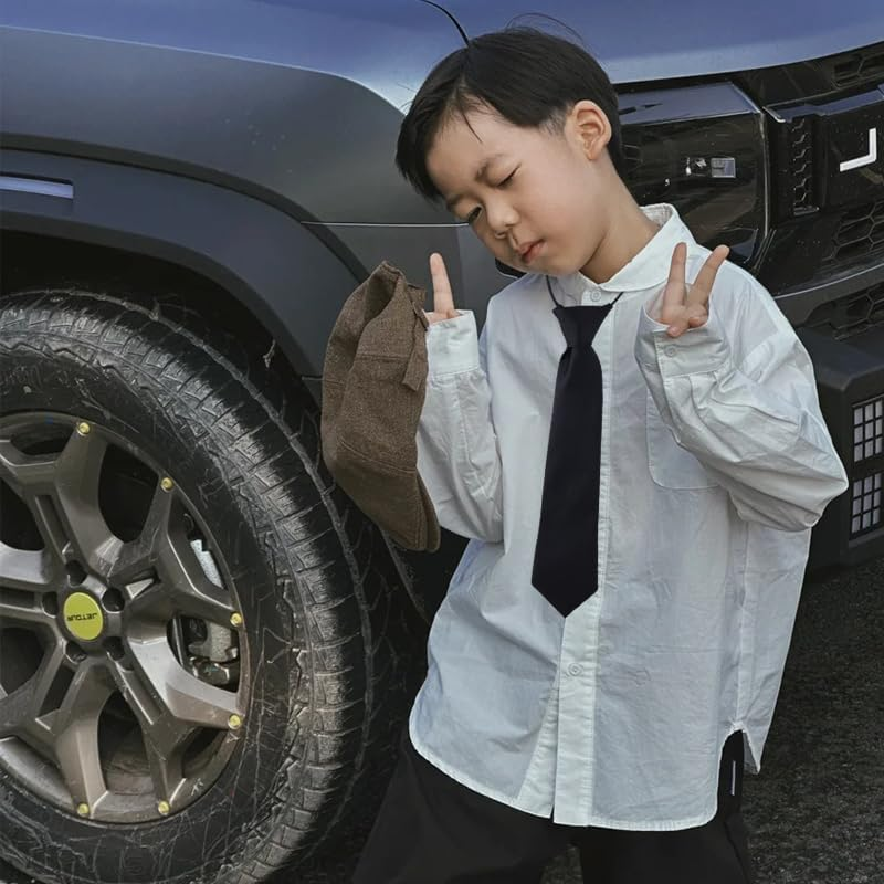 Red Green Black Neck Tie for Boys - Soft Adjustable Necktie for Kids Graduation Uniform - Clip-On image number 4