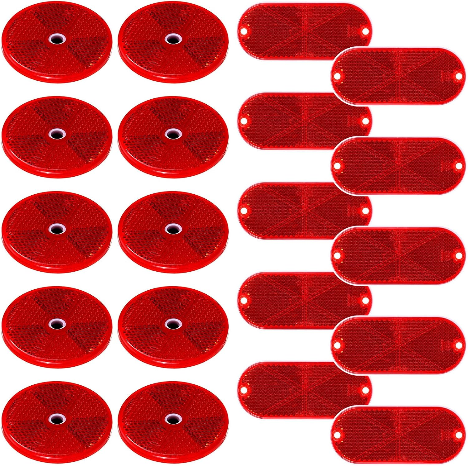 Kingdder 20 Pcs Front Reflector round Trailer Reflectors Oval Driveway Reflectors Self Adhesive Reflectors with Center Mounting Holes Reflective Mailbox Reflector for Roads Tunnels Gate (Silver, Red)