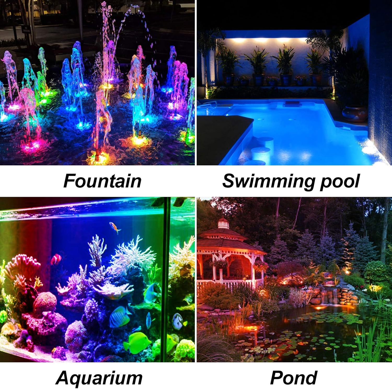 T-SUN Solar Pond Lights, 5 Headlamp RGB LED Spotlights Color Changing Submersible Fountain Lights, Underwater Solar Fish Tank Light Adjustable Lighting Angle for Garden Fountain, Pond, Pool Decoration image number 3