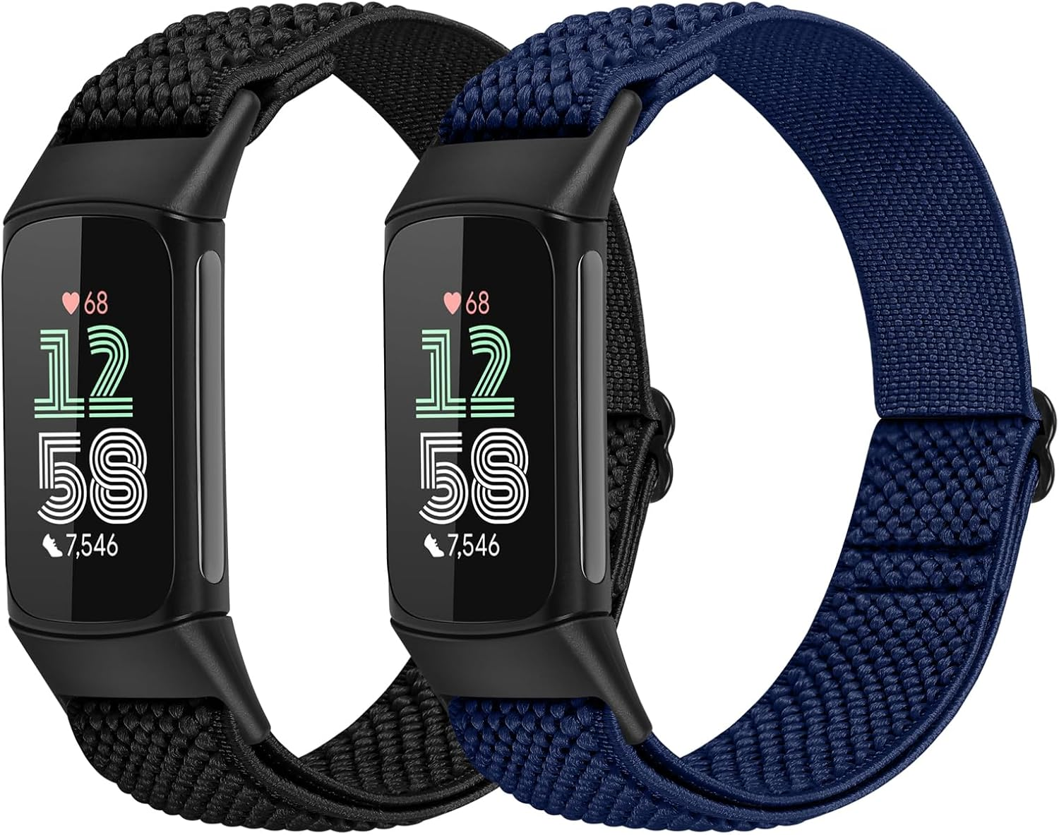 2 Pack Elastic Nylon Bands Compatible with Fitbit Charge 5/Charge 6 Adjustable Breathable Replacement Straps Soft Nylon Loop for Women Men