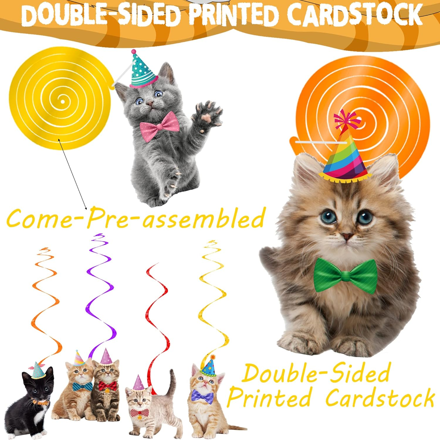 20Pcs Cat Hanging Swirls Decorations Cat Kitten Birthday Party Decorations Baby Cat Swirl Decorations for Cat Lover Kids Pet Cat Theme Birthday Party Pet Adoption Party Supplies image number 4