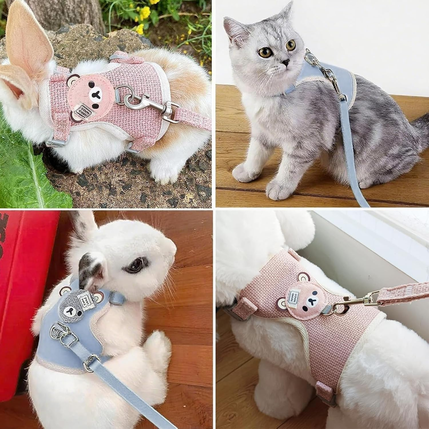 Oiieco Pack of 2 Rabbit Leads, Adjustable Soft Small Animals Harness with Lead, 120 Cm Adjustable Harness, Suitable for Small Animals 1.5 Kg - 3.0 Kg, Escape Proof image number 5