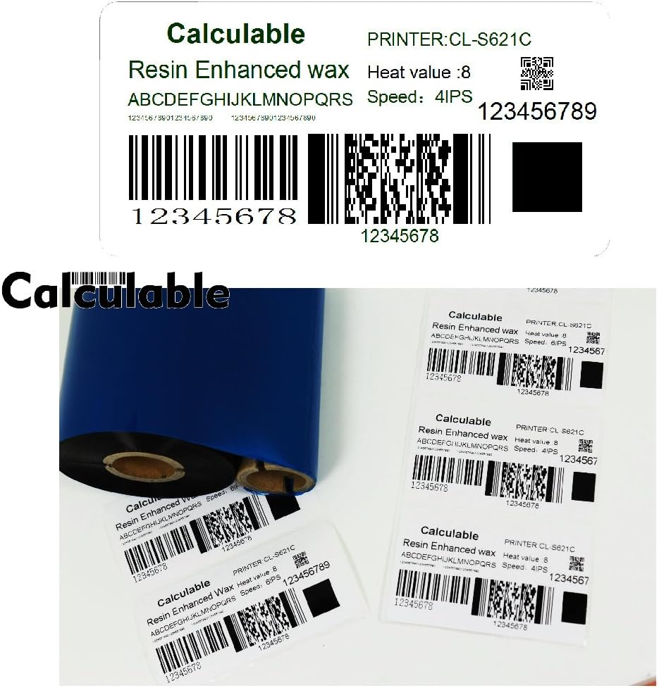 Calculable Resin Enhanced Wax 4.33" X984' (110Mm X 300M) 1" Core 1" Vice Core Ultra Durable Thermal Transfer Wax Ribbon for Zebra Desktop Printer S4M Z4M 105SE 105S 105SL 105Slplus 160S S500 S600.Etc image number 3