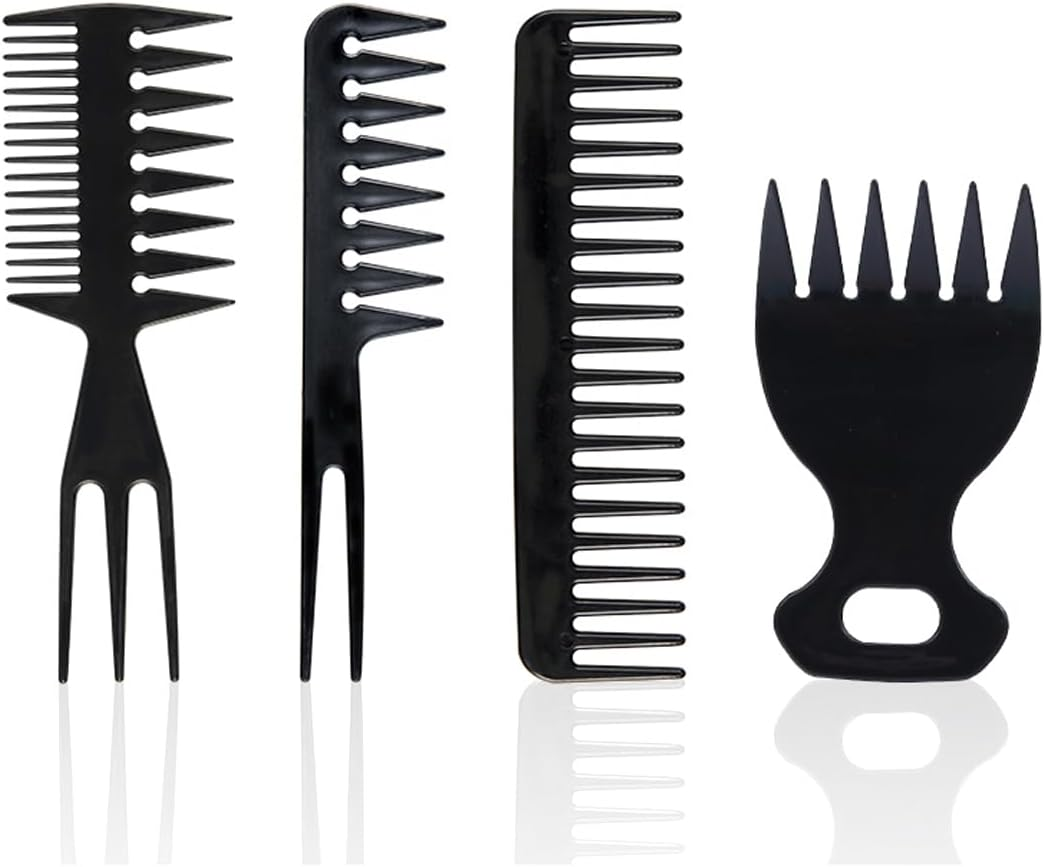 Wide Tooth Comb Kit, Professional Haircomb, Styling Comb Men, Ideal for Hair Styling Hair Comb, Detangling Comb and Teasing Comb for Men Hairdressers [4 Pieces]