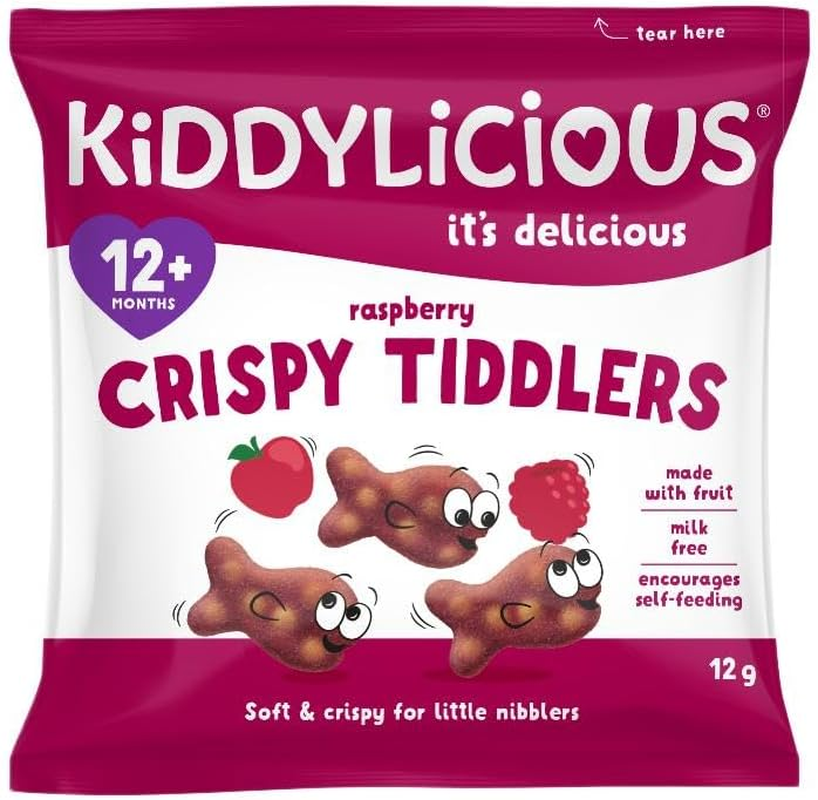 Kiddylicious - Crispy Tiddlers Raspberry - Delicious Snacks for Babies - Suitable for 12+ Months - 12G image number 1