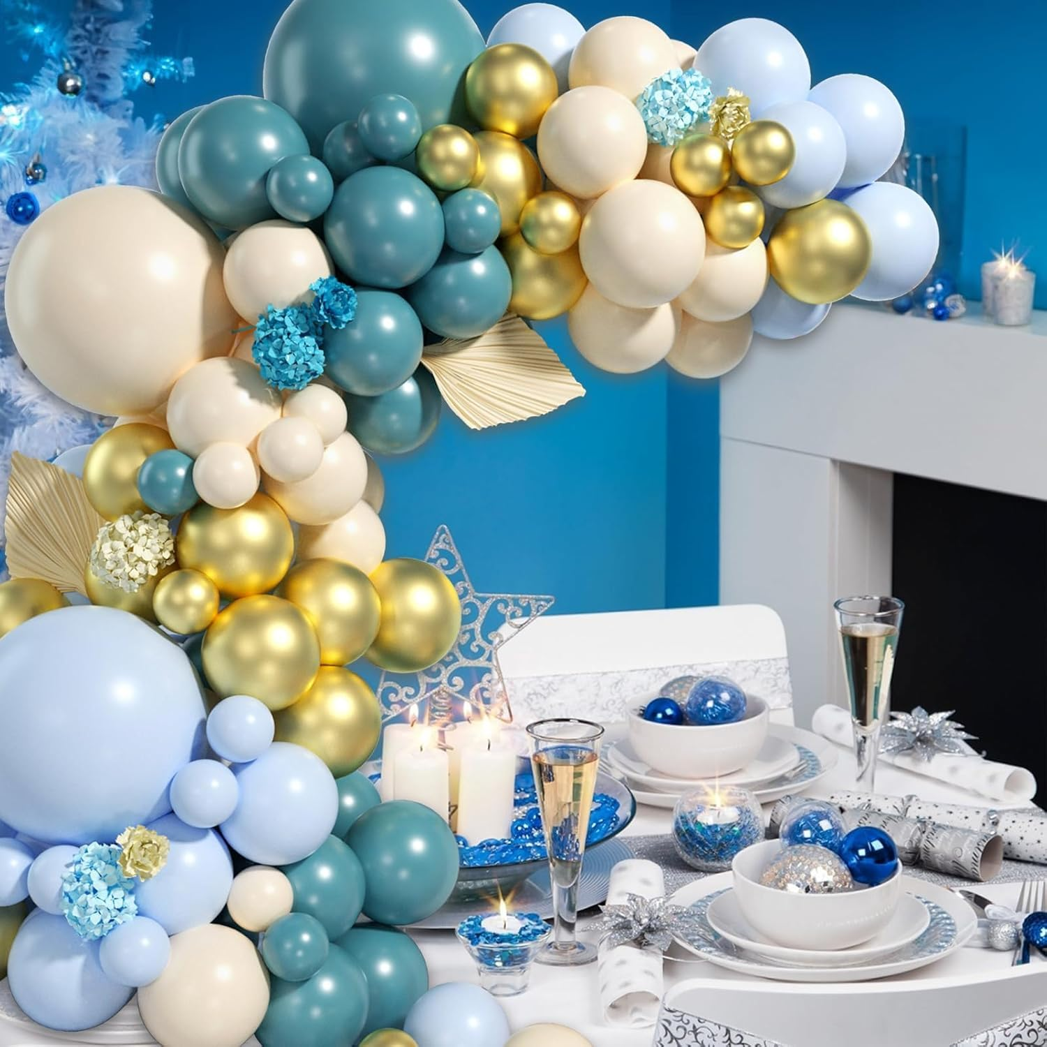 116Pcs Vintage Blue Balloons Garland Kit,Blue Gold Balloons Arch Kit for for Wedding Birthday Graduation Anniversary DIY Party Decorations. image number 2