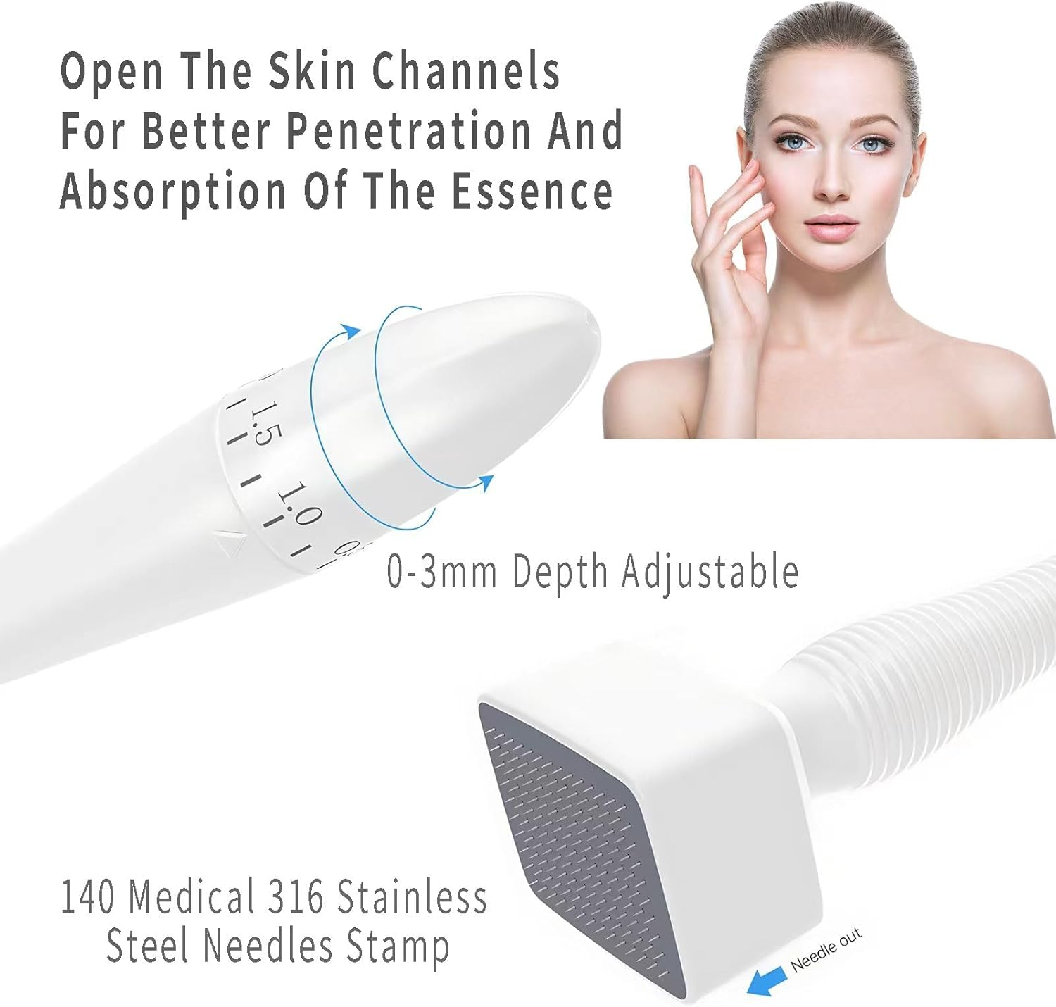 Zephyrcraft Derma Stamp Hair, Beard Growth Micro Elegant Pen for Body and Beard Growth, Lightweight, Micro Needle Stamp 0-3 Mm, 140 Grade a Titanium Needles, Dermastamp Adjustable image number 2