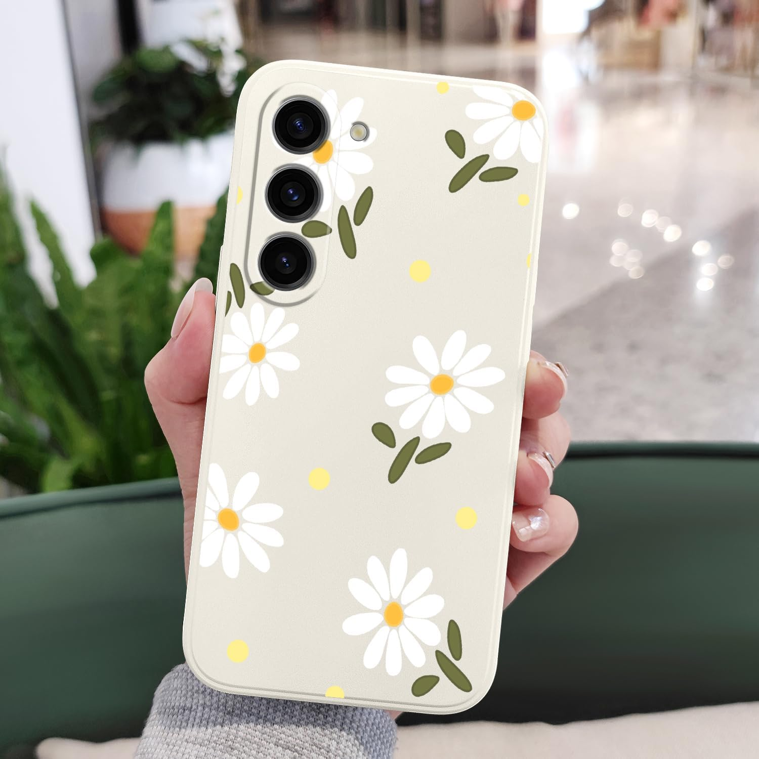 LEECG for Samsung Galaxy S23 Case, Butterfly Flowers anti Slip Shockproof Soft Silicone Protector Phone Cover for Galaxy S23, Daisy Rice White image number 6
