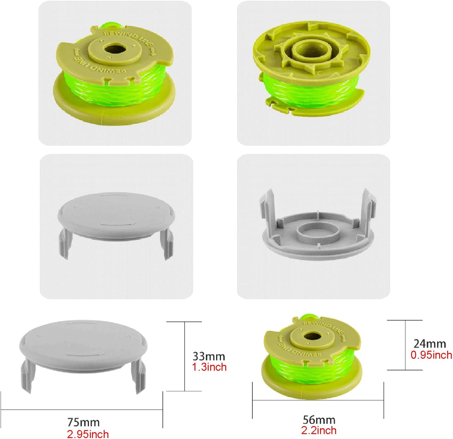 Replacement Trimmer String Set for Ryobi One Plus+, AC80RL3 Twisted String Trimmer Line, AC14HCA Cover Cap Compatible with Ryobi 18V, 24V, and 40V String Trimmers. image number 2