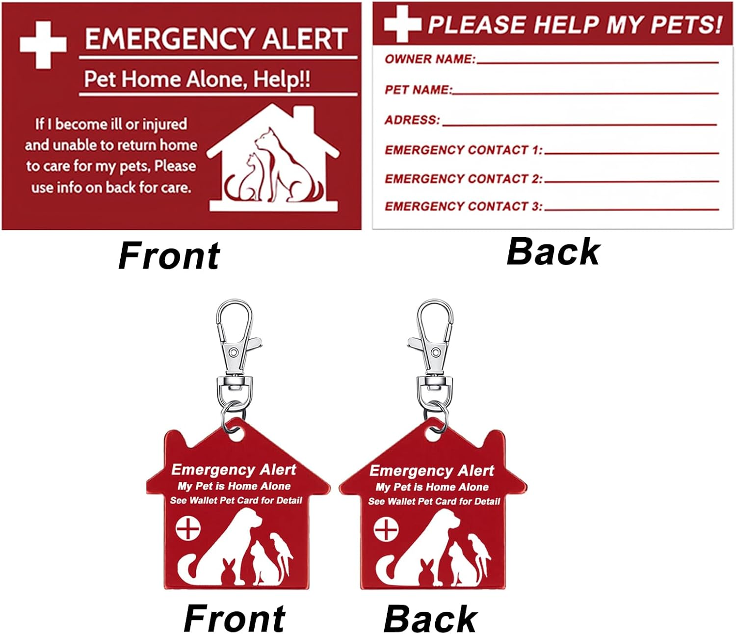 10 Pcs My Pet Is Home Alone Emergency Contact Wallet Card Writable with 10 Pcs Sleeves and 2 Pcs Emergency Alert See Wallet Pet Card for Detail Keychain Tag image number 1