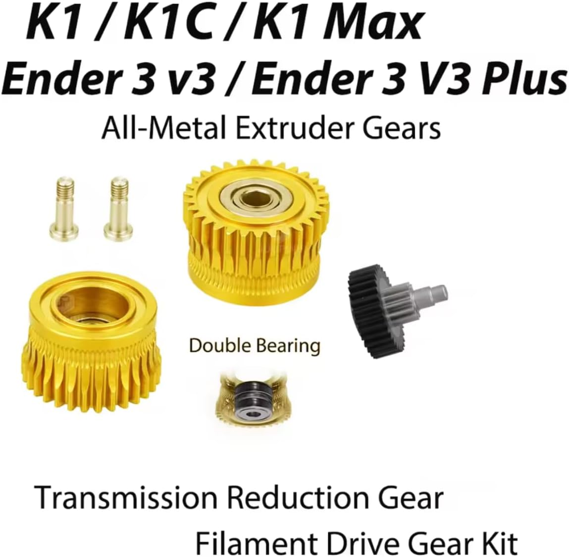 K1C Extruder Gear Kit &ndash; All-Metal DLC Coated Nickel Plated Drive Gears for Creality K1, K1 Max, K1C 3D Printer &ndash; High Hardness, Wear-Resistant, Fix Grinding & Slipping Issues for K1 Series Extruder