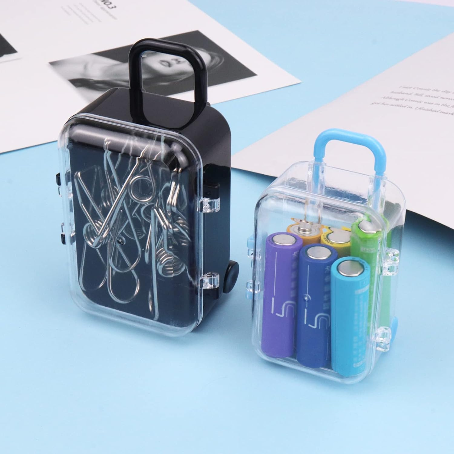 Ruksifg 8Pcs Miniature Suitcase Plastic Tiny Travel Suitcase Jewelry Storage Box for Home Decoration, Blue,White, Small, Style 1 image number 2