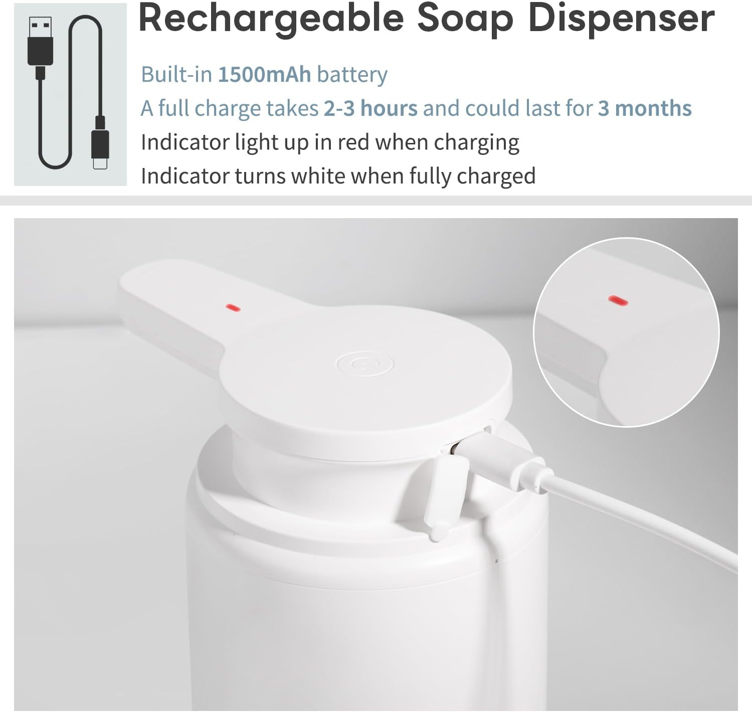 Automatic Foaming Soap Dispenser, Rechargeable Touchless Foam Hand Soap Dispenser for Bathroom, Soap Pump for Kitchen, Water-Resistant, Xmas Gift 10Oz image number 6