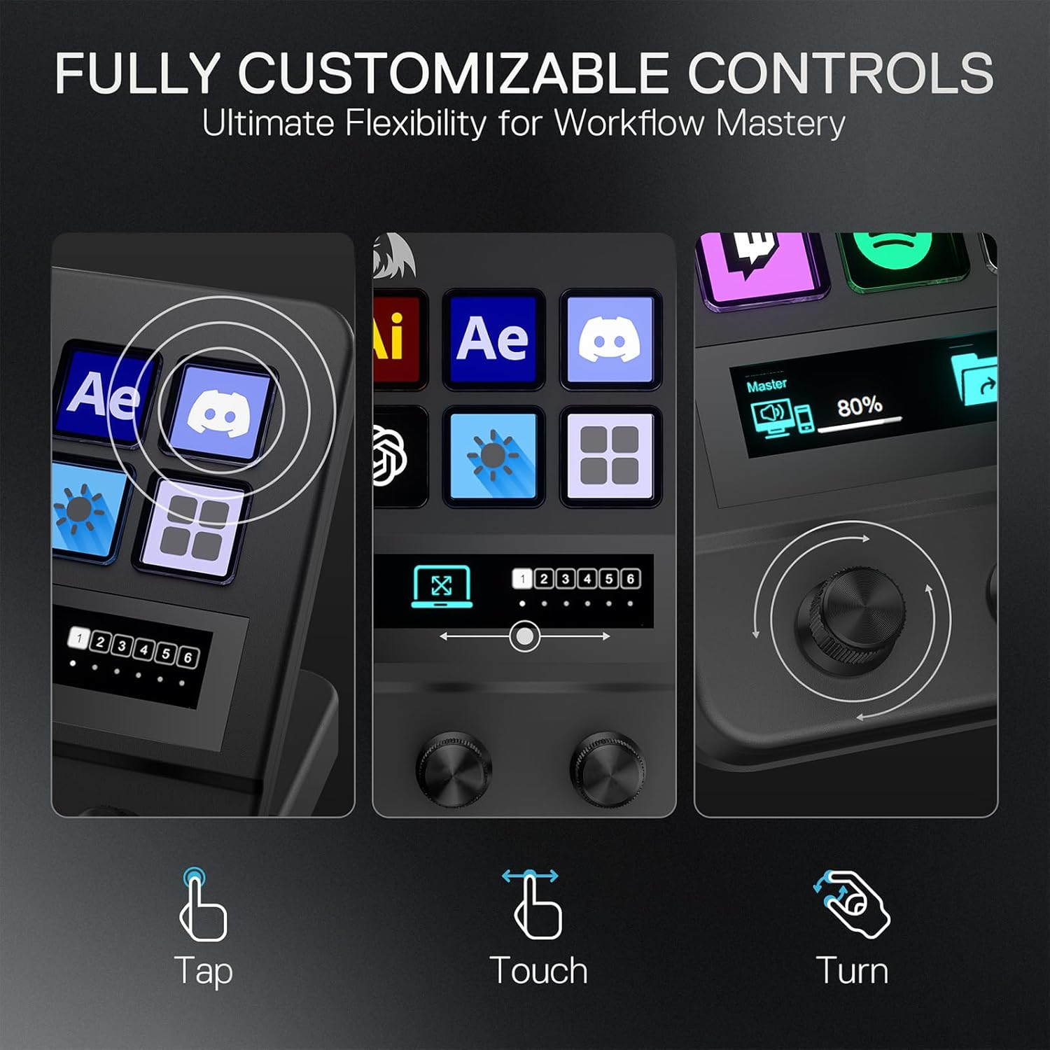 Redragon SS552 Stream Controller Deck - All-In-One Macro Pad with Customization Touch Strip, LCD Keys & Dials, Stream Station for Content Creators, Streaming, Gaming - PC & Mac Compatible image number 5