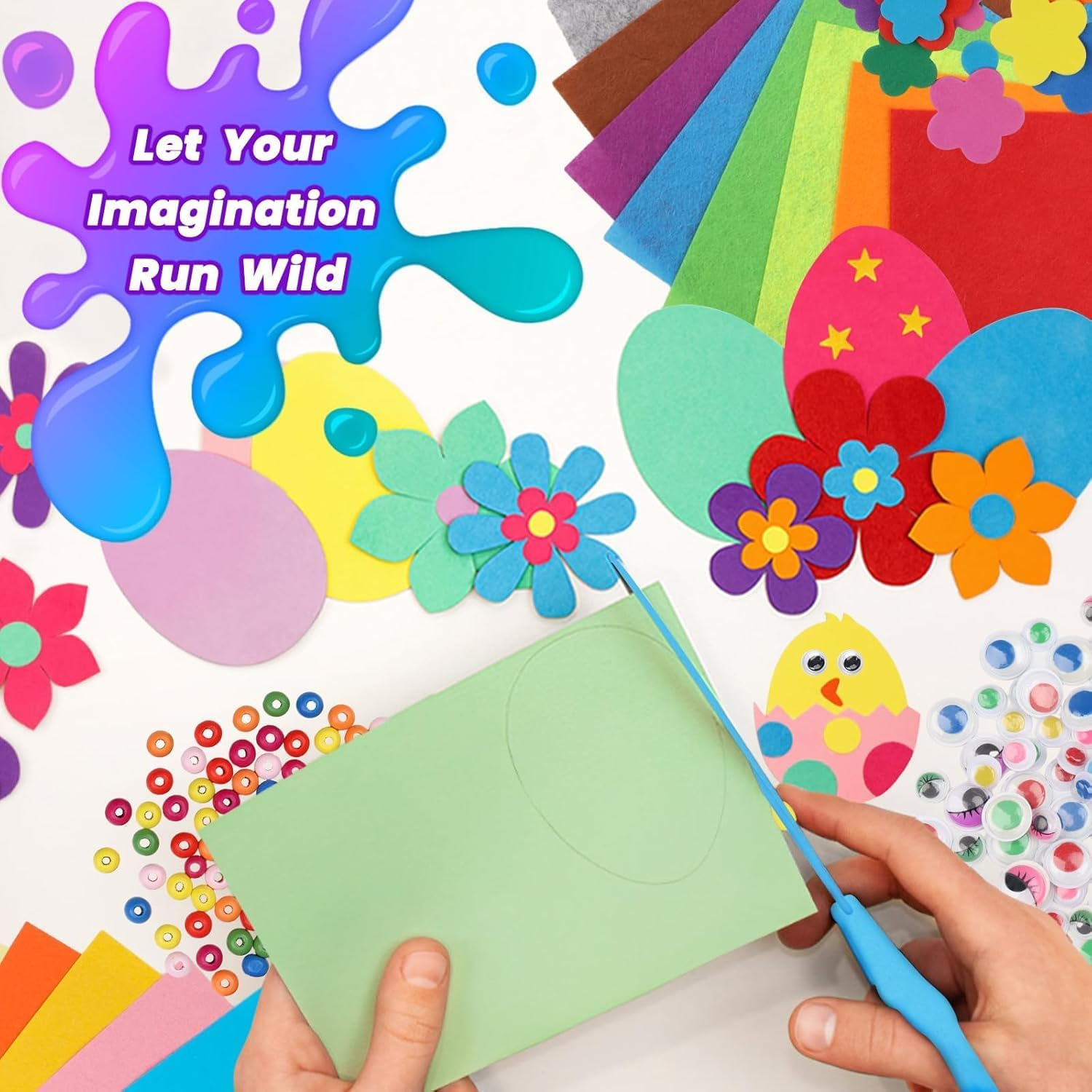 Pipe Cleaners Craft Supplies, 1000+Pcs Arts and Crafts Supplies Including Pipe Cleaner Wiggle Googly Eyes Pom Poms Feathers Sticks Sequins Foam Flowers Papers Felt Stickers image number 5