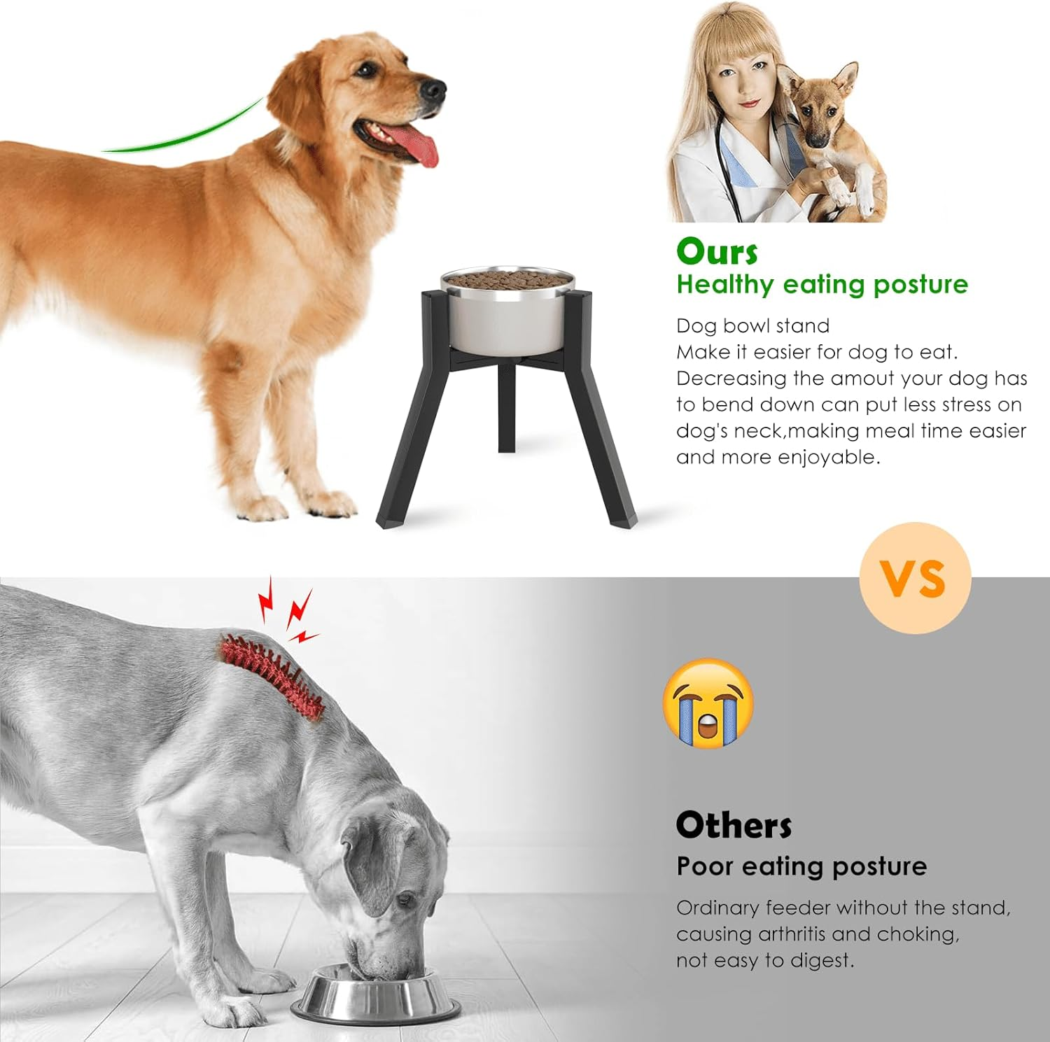 Bowl Stand for Medium Large Dogs, Adjustable Width Elevated Bowls for 7-10.6" Wide, Raised Food & Water Bowls, 11 Inch Tall Single Holder, Black (Bowl Not Included) image number 3