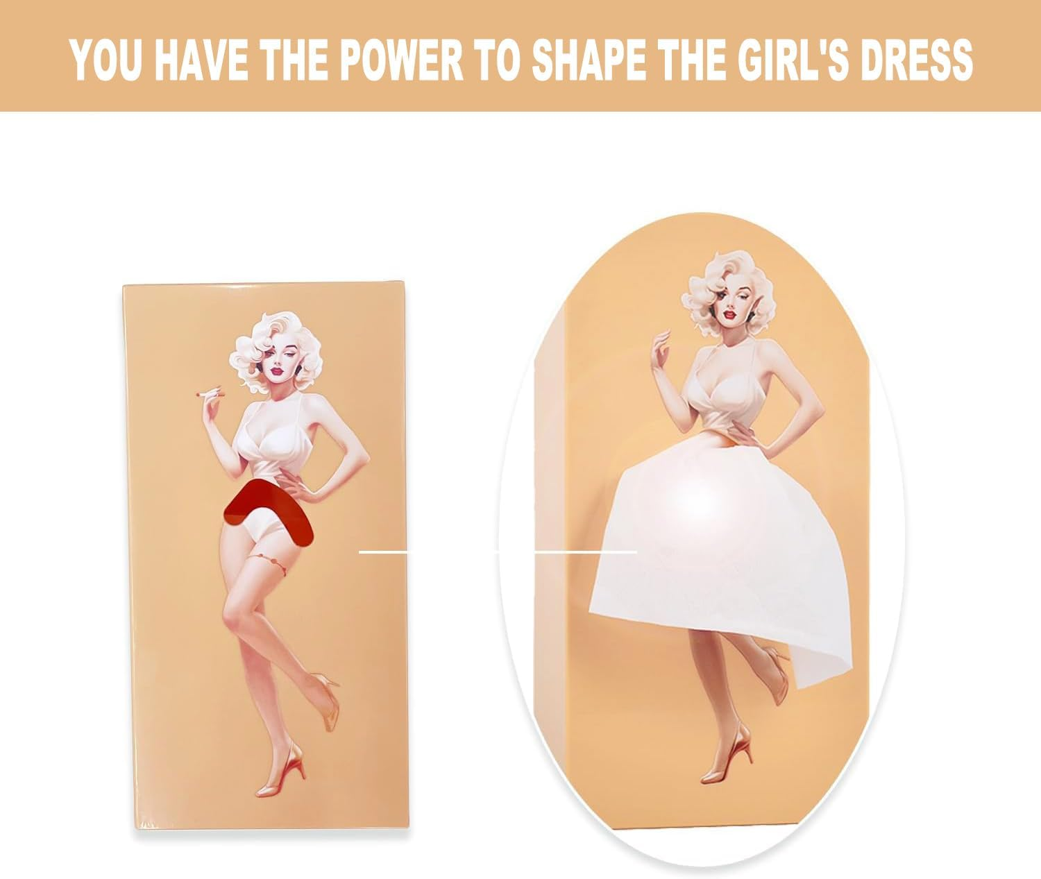 Creative Tissue Box Holder &ndash; Funny Lady Skirt Design, Vintage Dress Decorative Rectangular Tissue Box Cover for Office, Home, Living Room, Bedroom, and Bathroom (Beige) image number 2