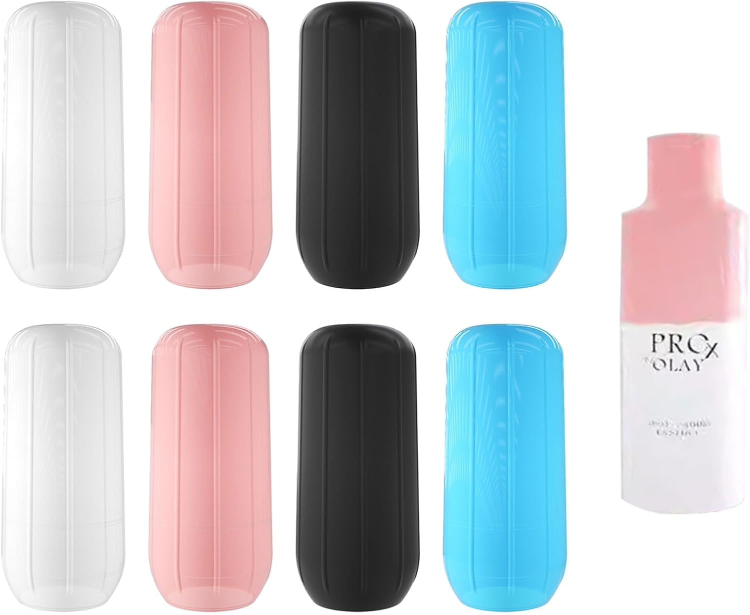 BGENHPON 8Pcs Reusable Silicone Leak Proof Sleeves, Elastic Bottle Covers for Travel Sized Toiletries, Travel Bag and Carry-On Luggage, Blue Black White Pink