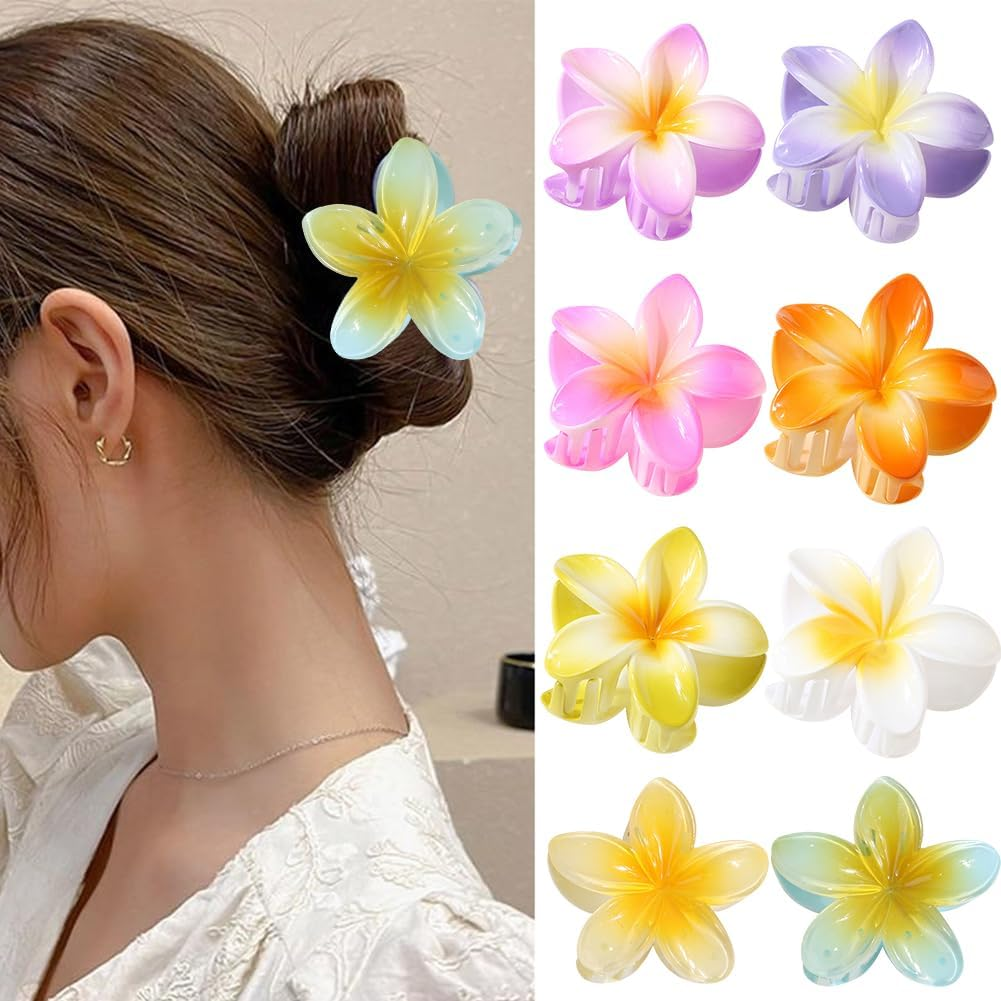 RANJIMA Pack of 8 Flower Hair Clips, Large Claw Hair Clips, Cute Flower-Shaped Hair Styling Accessories, Hawaiian Claw Clips, Flower Hair Accessories for Women, Girls, Mother'S Day Gifts image number 2