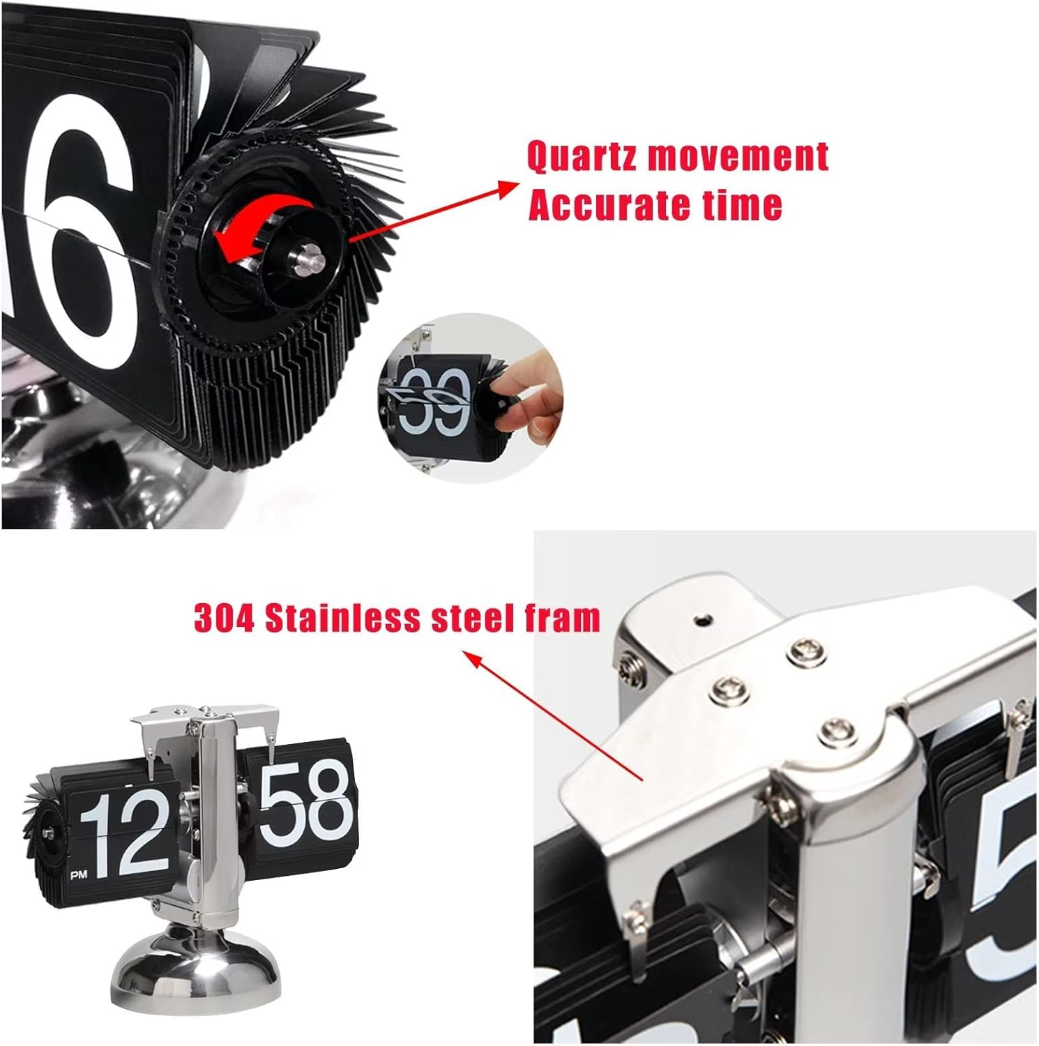 KENJIEY Flip Clock,Retro Flip down Clock Mechanical Digital Flip Desk Clock Internal Gear Operated Flip down Clock Battery Powered for Home Office D&eacute;cor White image number 6