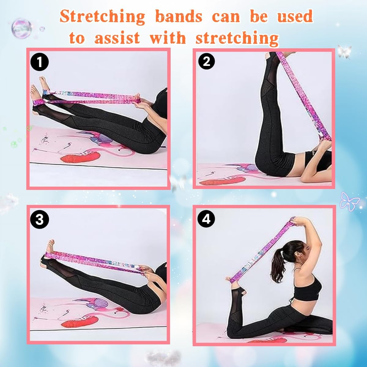 Adjustable Yoga Mat Carrier Stretch Band, Yoga Mat Carrying Band, 2 Pieces in Color image number 3