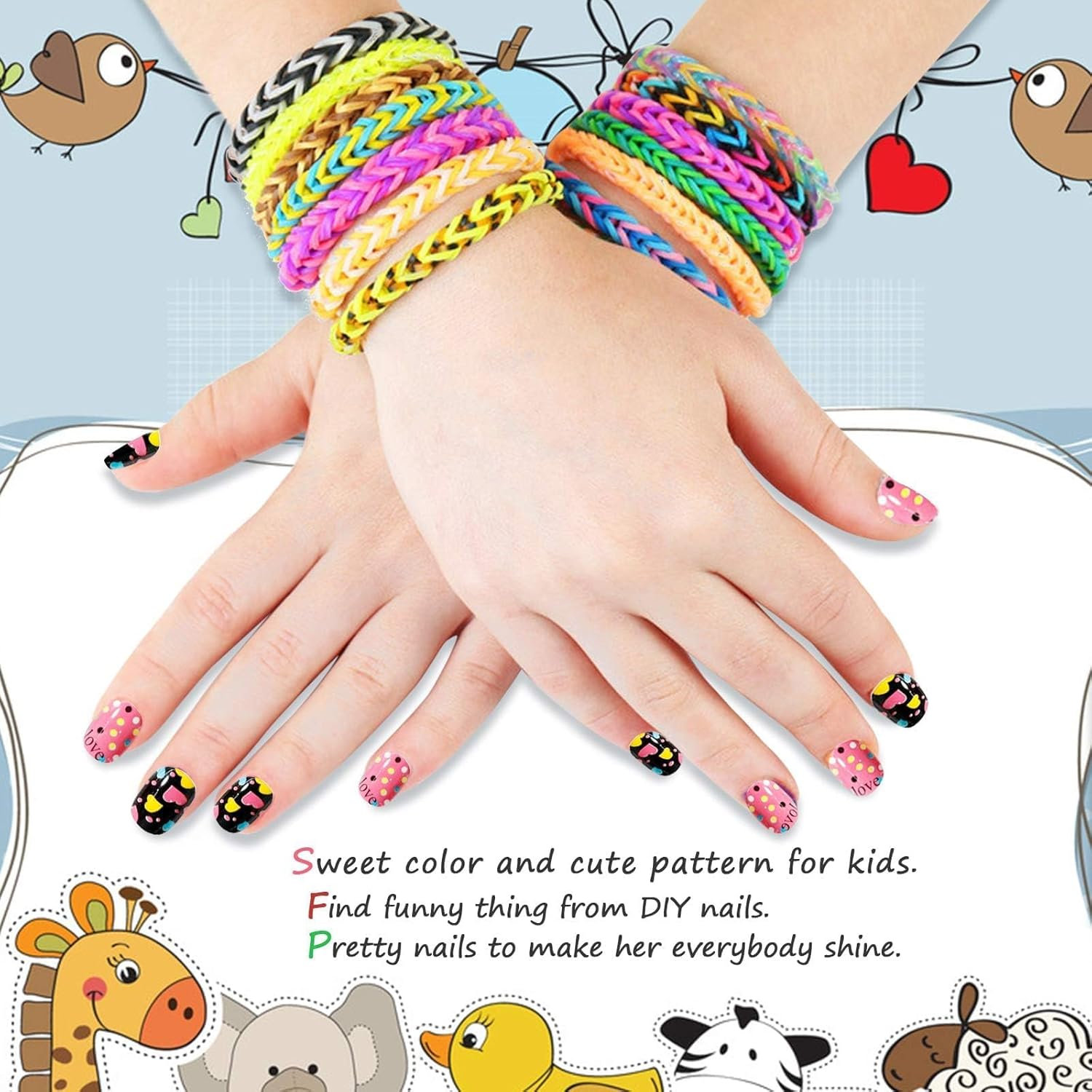 288 Pieces Press on Nails Kids, EBANKU Girls Fake Nail False Nail Tips Pre-Glue Full Cover Candy Pattern Short False Nail Kits with 48PCS Nail Adhesive Tabs for Kids Girls Lovely Gift image number 3