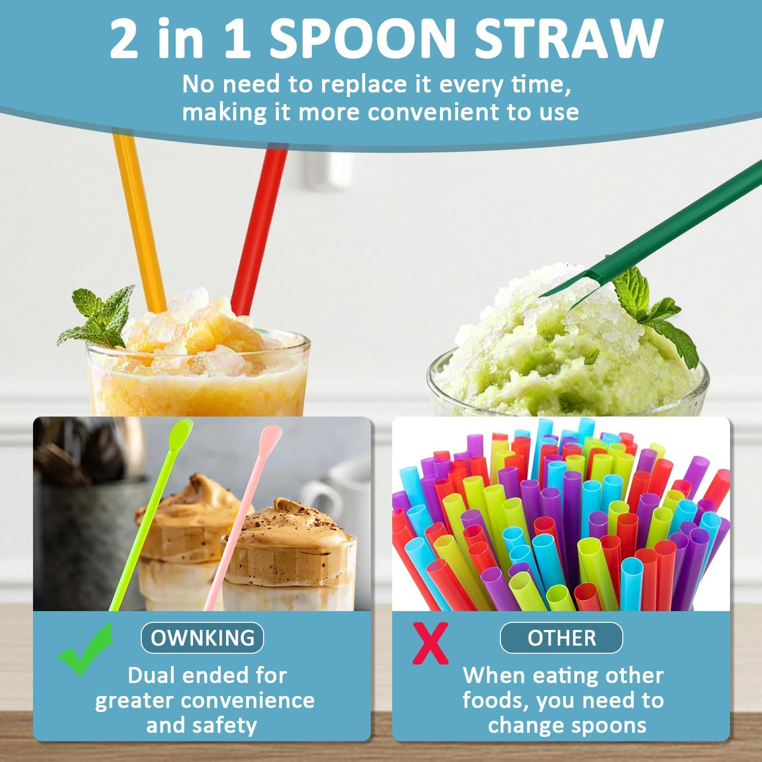 110 Pcs Spoon Straw, Plastic Straws with Spoons, Thickened and Hardened Food Grade Reusable Plastic Straws for Smoothie, Ice Cream, Drinking, Party, Stirring Spoon, Multiple Colors image number 5